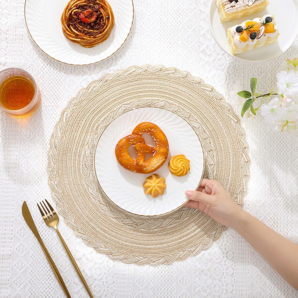 TUWENA Platzset 6er Set Boho Tischset Rund Geflochten, Platzdeckchen Abwaschbar, 38cm
