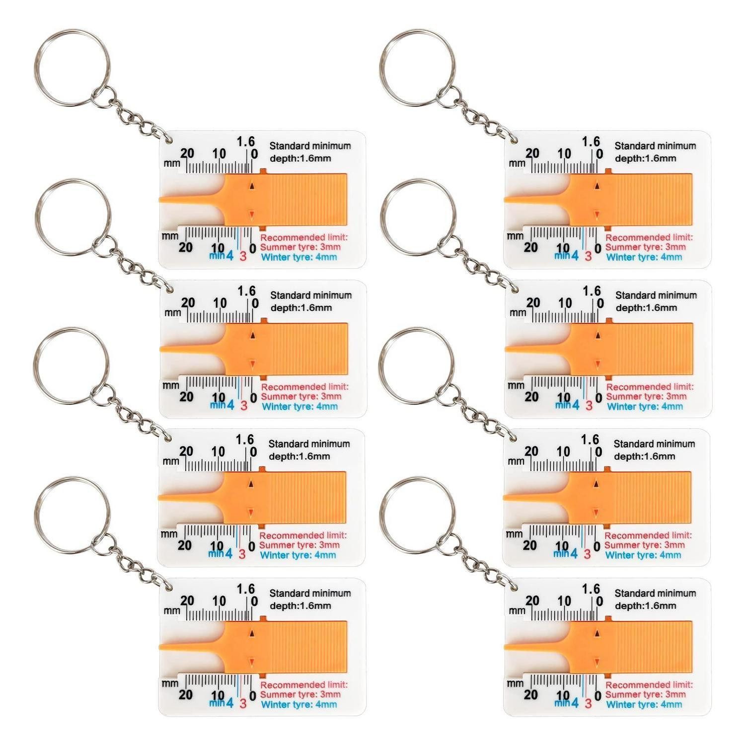 LuxusKollektion Messschieber Reifenprofiltiefenmesser 8er Set 0-20mm Kunststoff Schlüsselanhänger