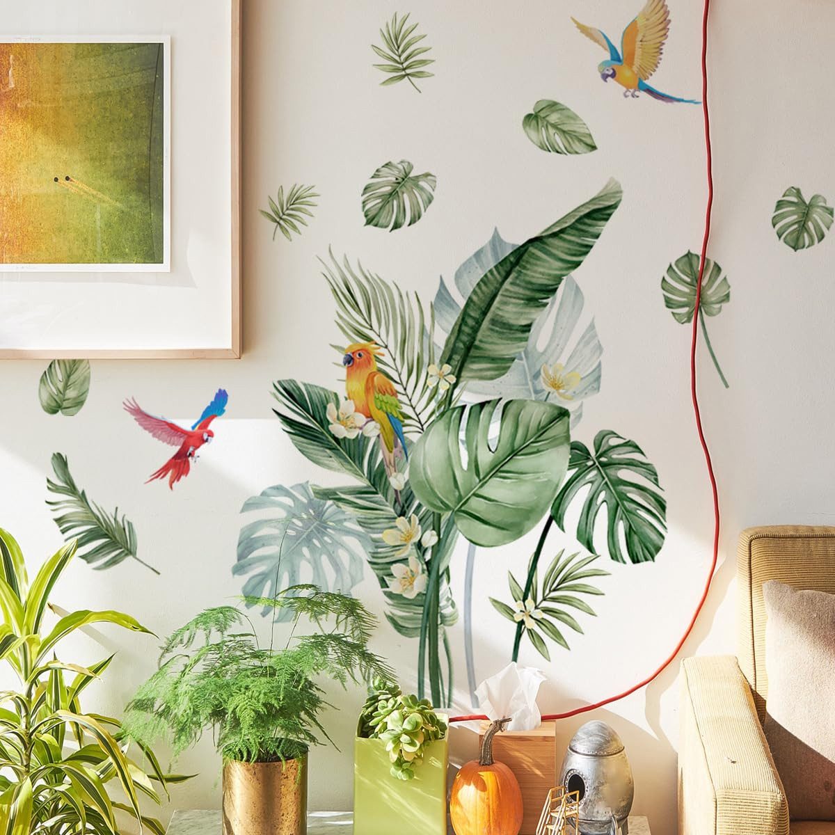 FOUORTUNATE-BEE Wandtattoo Wandtattoo Tropische Blätter & Vögel Grün für Wo günstig online kaufen