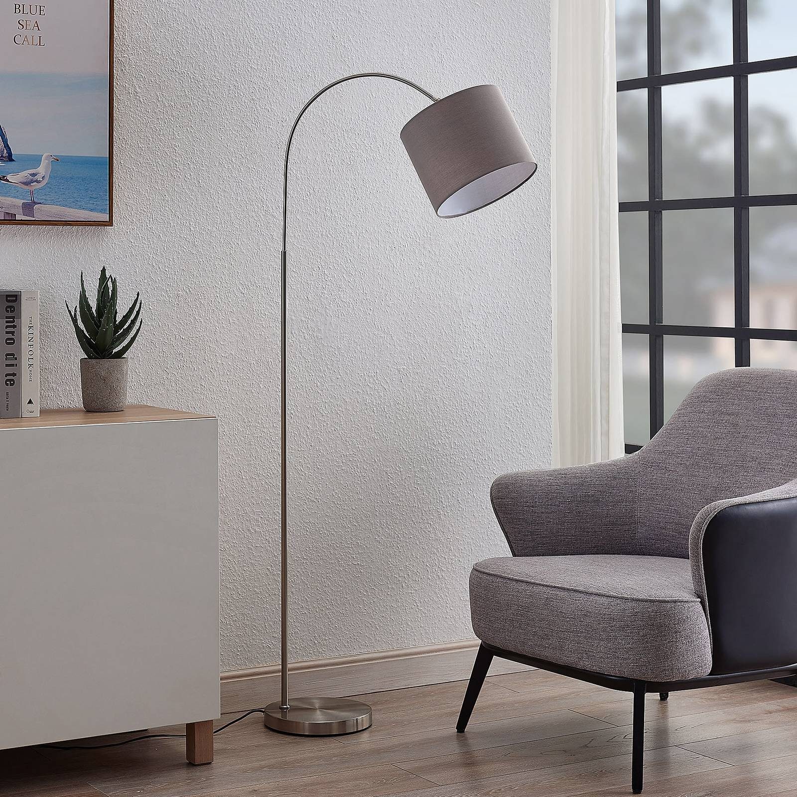 Lindby Bogenlampe Keriba, Metall, Alu IP20, 1 x 15 W LED
