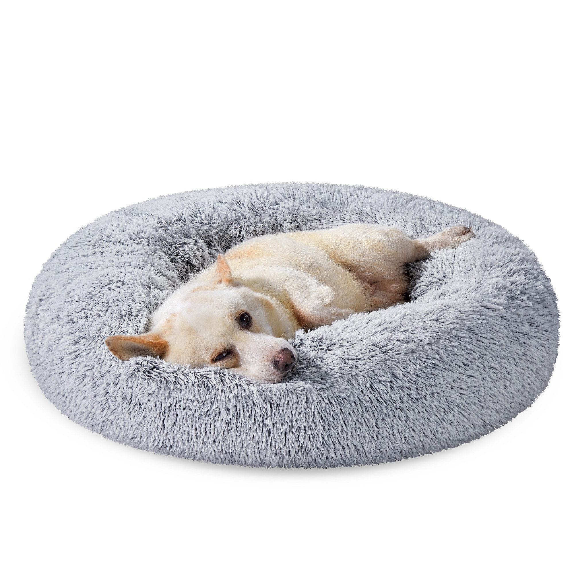 FEANDREA Hundebett flauschig, Katzenbett, Donut Kissen, waschbar, Polsterung in der Mitte herausnehmbar, 80 cm Durchmesser