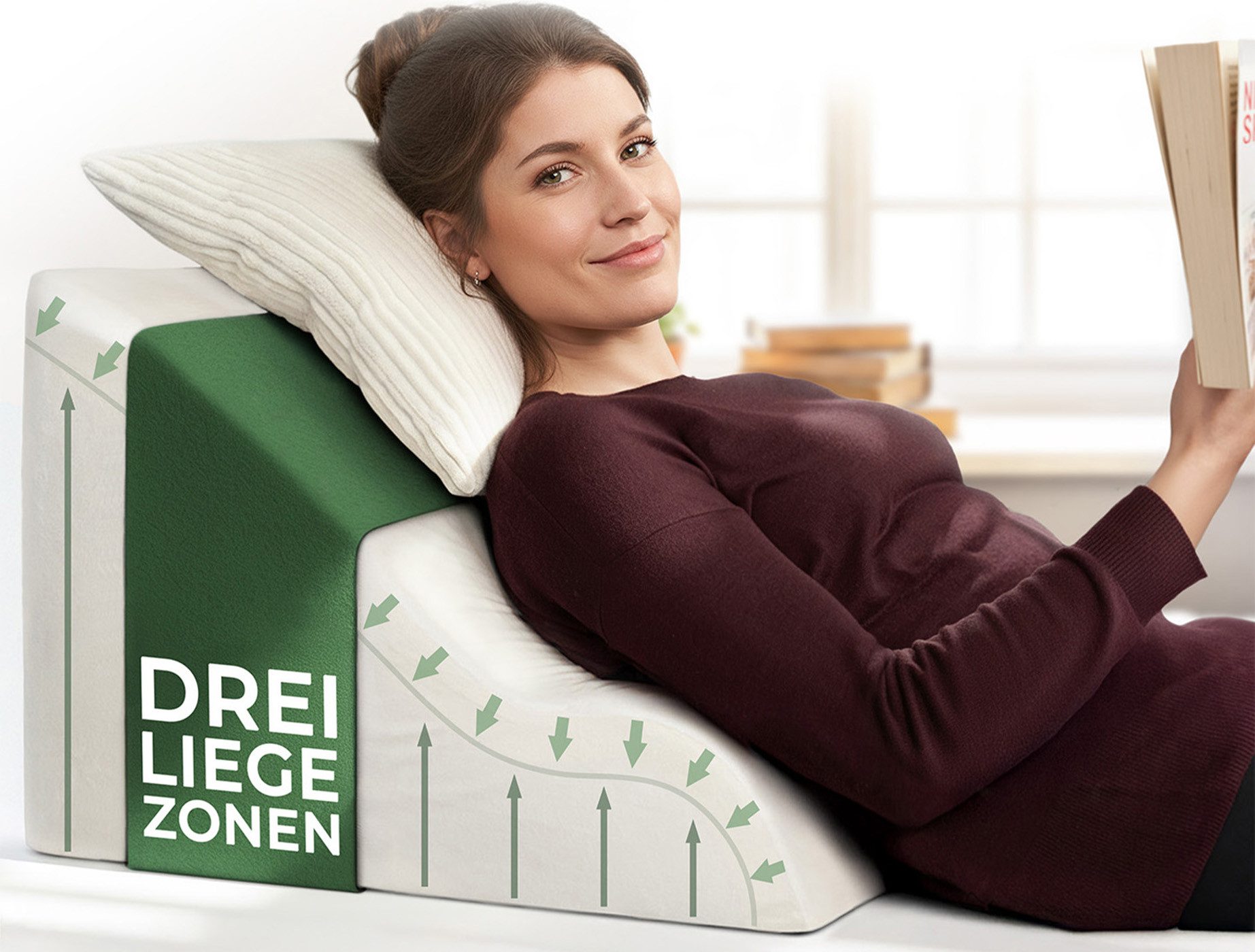 Well B4 Keilkissen Lesekissen für Bett und Sofa – Bequemes Rückenkissen mit Memory Foam, Verwendbar als Reflux Kissen, Keilkissen Bett, Bettkissen Rückenlehne im Sitzen und Liegen