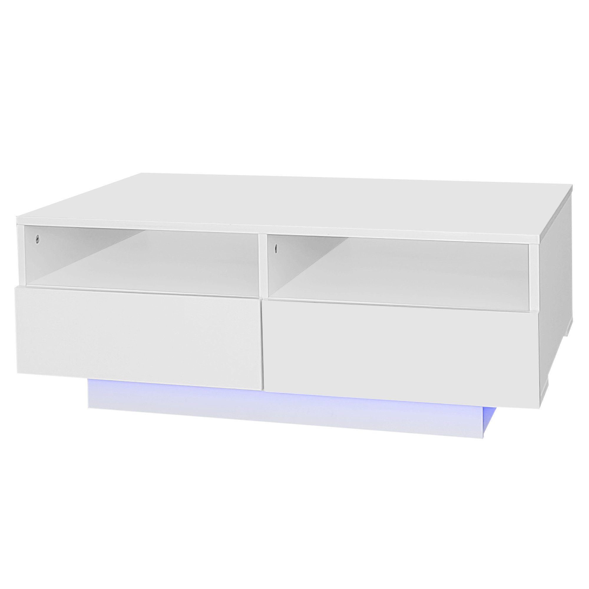 BlingBin Couchtisch mit LED-Beleuchtung, Sofatisch, Wohnzimmertisch (1er Set, 1-St., LED Hochglanz Couchtisch mit 4 Schubladen), mit 16 Farben LED Lichter für Wohnzimmer Schlafzimmer, USB, weiß