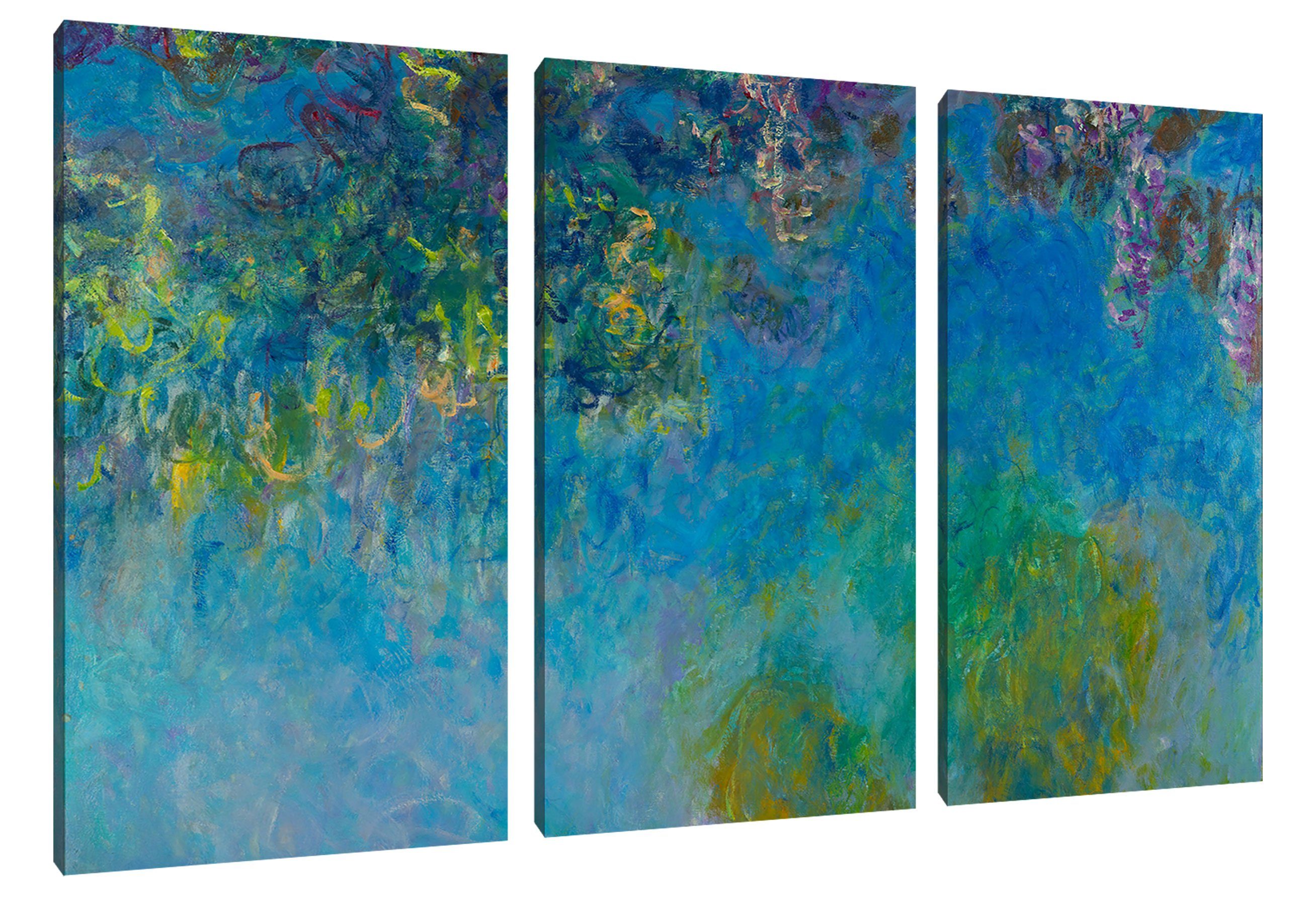 (1 St), (120x80) Leinwandbild GlyzinienWisteria GlyzinienWisteria, Leinwandbild Monet - - bespannt, inkl. fertig Pixxprint Claude Zackenaufhänger 3Teiler Claude Monet