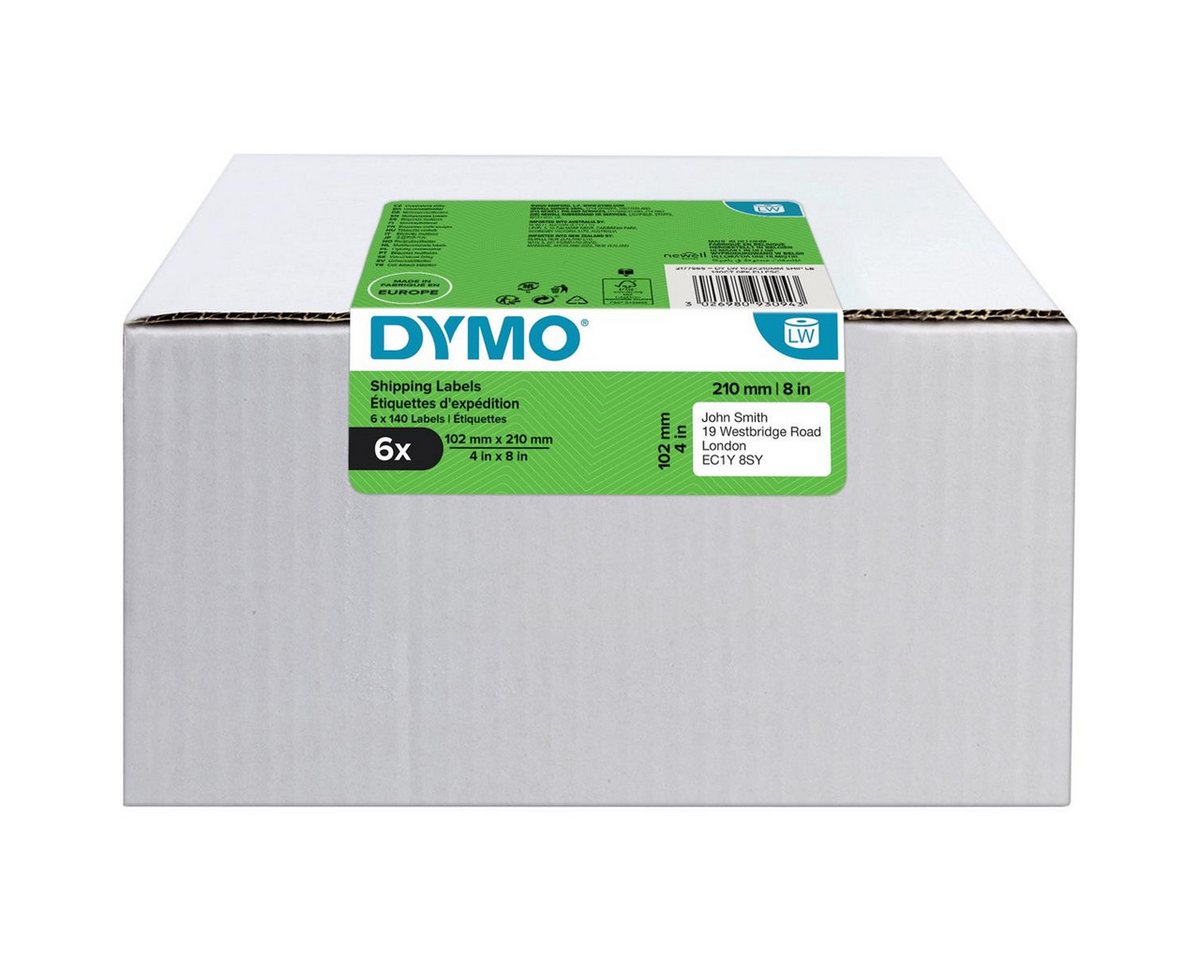 Thumbnail - DYMO Etikettenrolle für Etikettendrucker weiß, 102,0 x 210,0 mm, 6 x 140 Etiketten