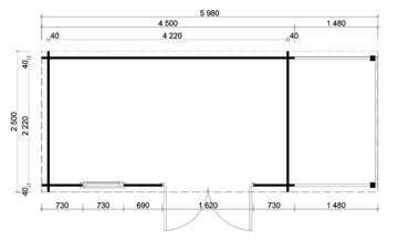 Alpholz Gartenhaus York mit Schleppdach, BxT: 598x275 cm, 28 mm Wandstärke - ohne Imprägnierung