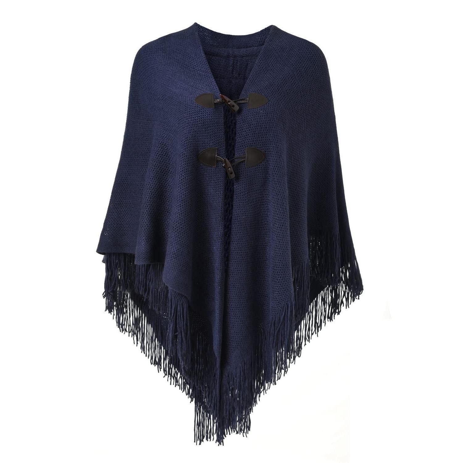 LuxusKollektion Poncho Poncho Damen Cape Schal mit Knebelverschlüssen marineblau (1-St)