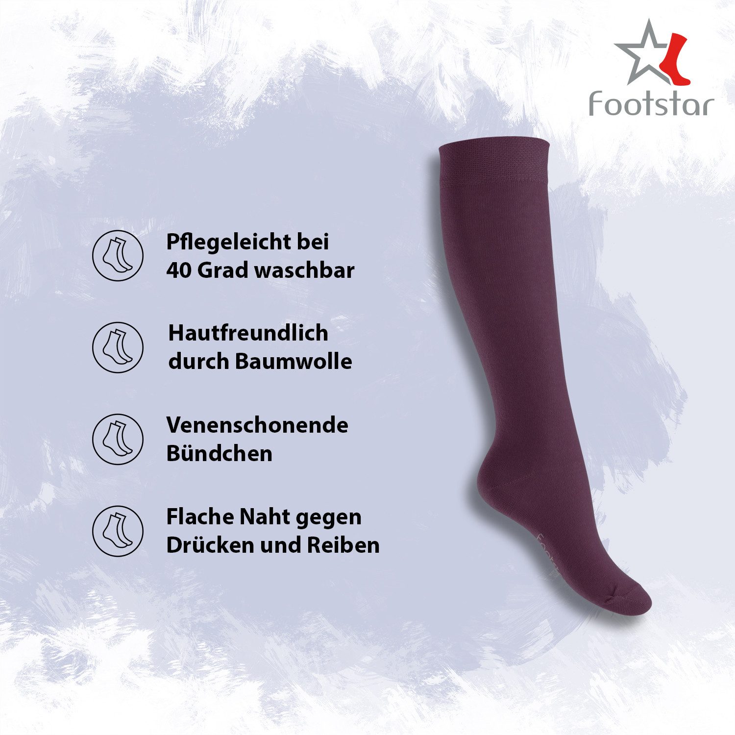 Footstar Langsocken EVERYDAY! 5 PAAR Damen & Herren Kniestrümpfe Lange Socken kniehoch