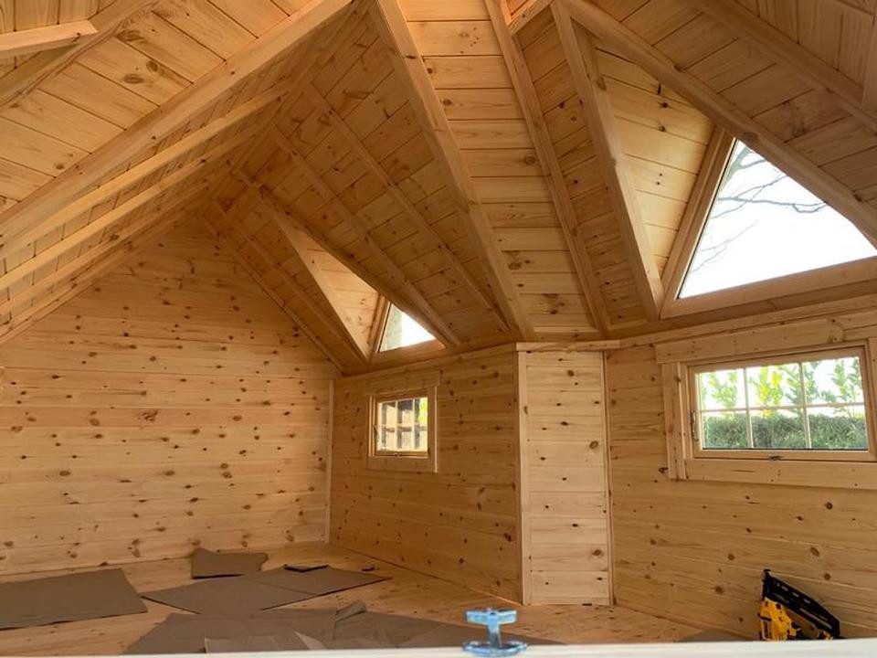 JVmoebel Grillkota Grillhaus Feuerhütte aus Holz in Grau mit integriertem Grillbereich, Made in Europe