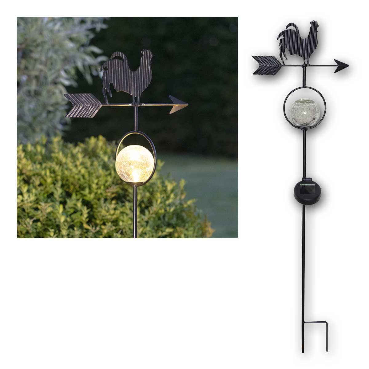 STAR TRADING LED Solarleuchte LED-Solarstab "Windy" Wetterhahn mit Glaskugel