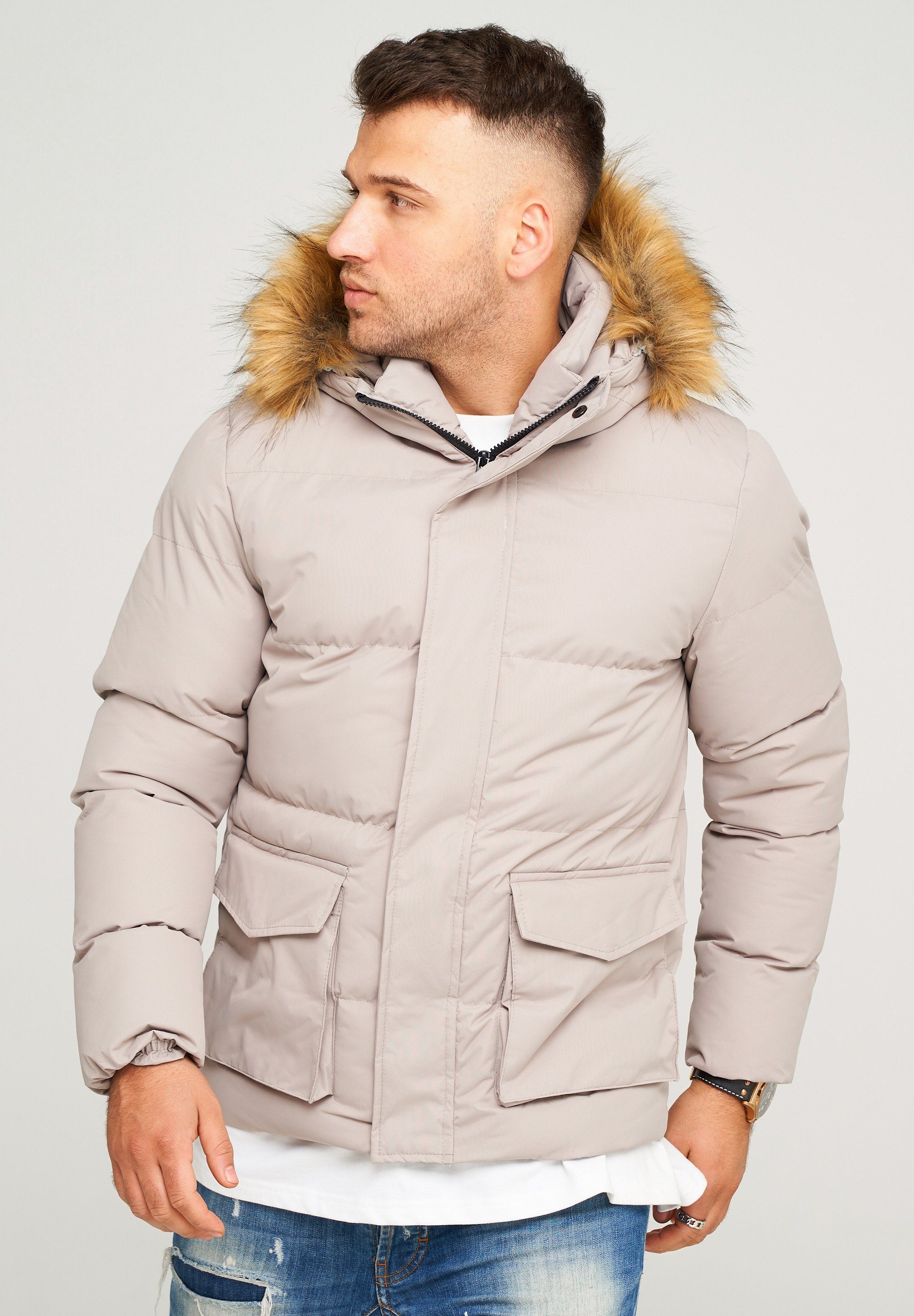 behype Steppjacke BHADLYR mit abtrennbarer beige Kunstfellkapuze