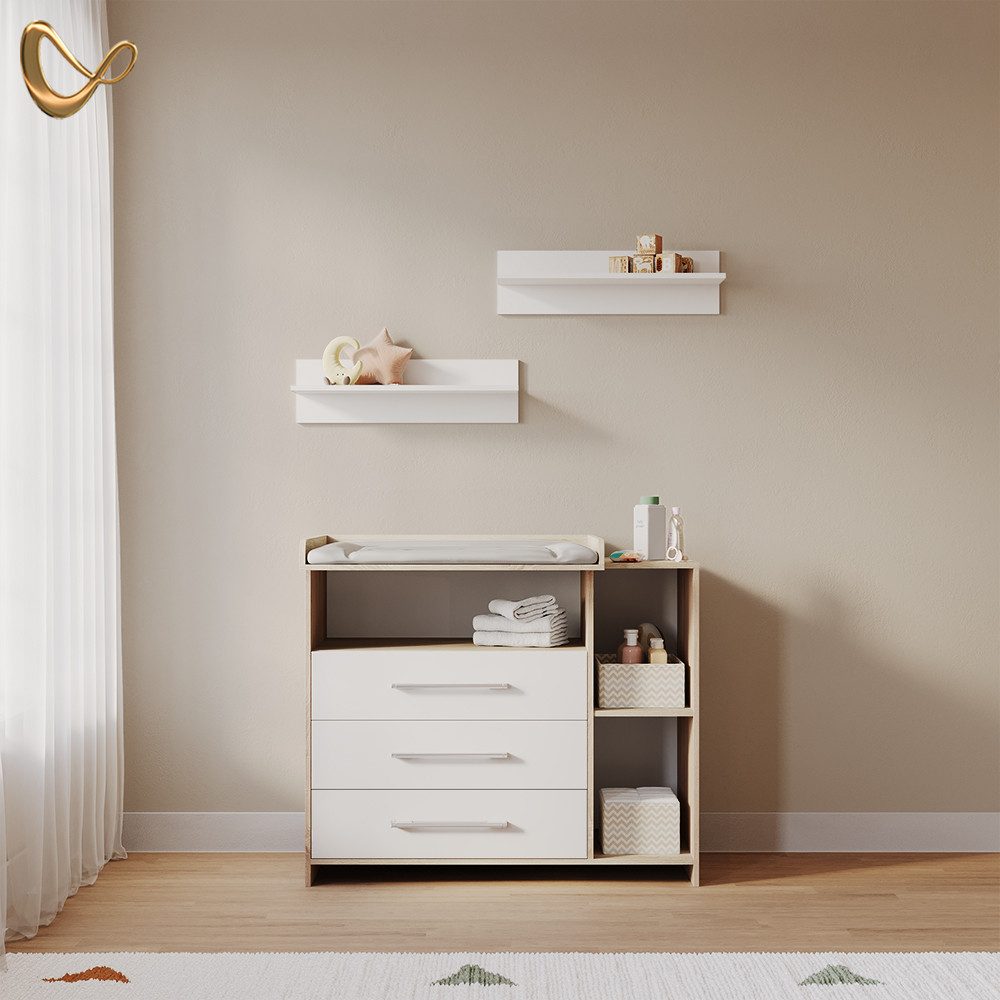 Livinity® Wickelkommode Torino, Weiß/Sonoma/Sonoma, mit Schubladen