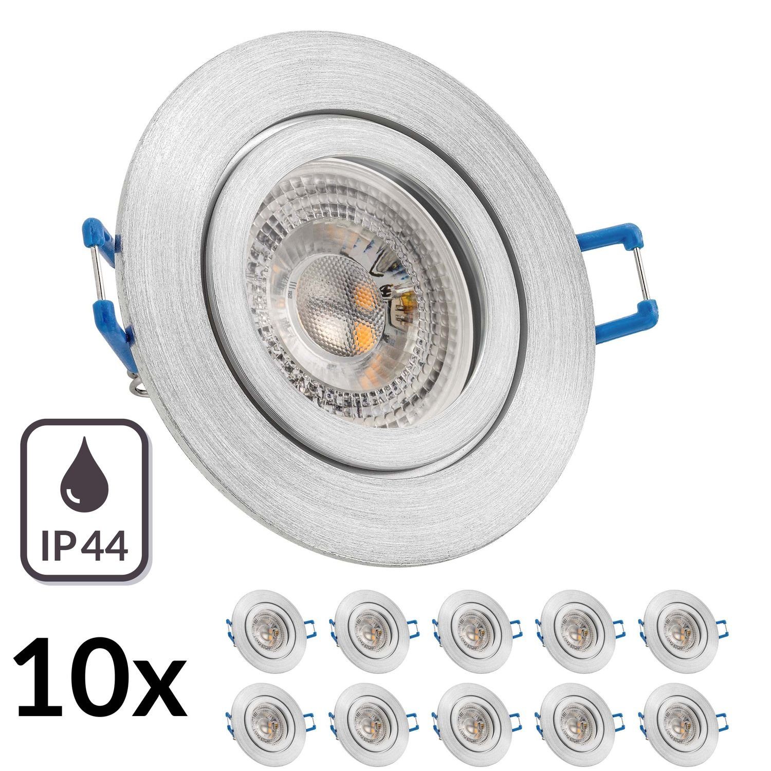 GU10 3W LED LEDANDO 10er LED LED mit RGB Set Einbaustrahler aluminium Einbaustrahler in IP44 matt