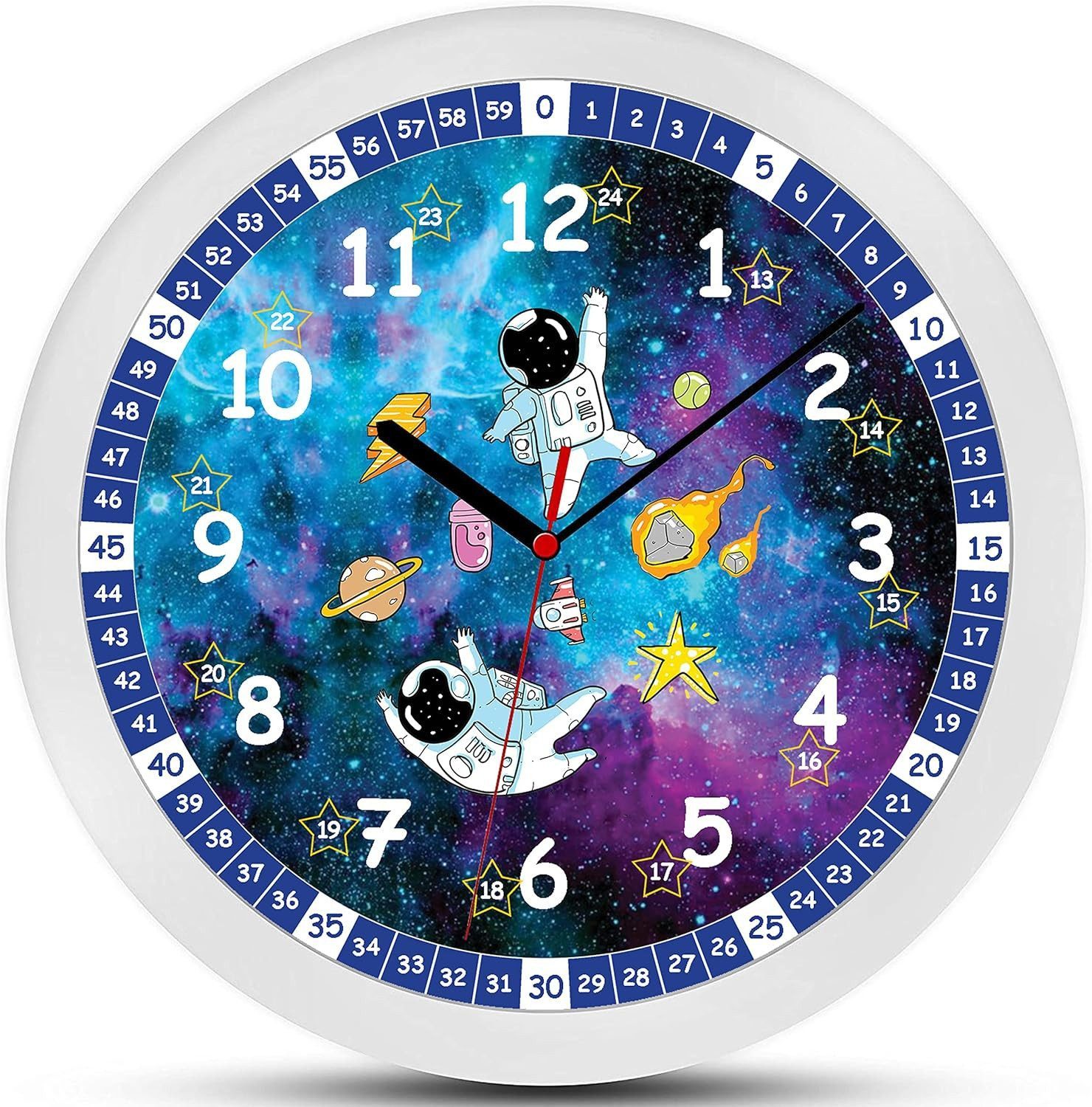 K&L Wall Art Wanduhr Kinder Lernuhr Kinderzimmer Wanduhr Uhrzeit lesen lernen (lautlose Kinderuhr mit Quarz Uhrwerk ohne Ticken)