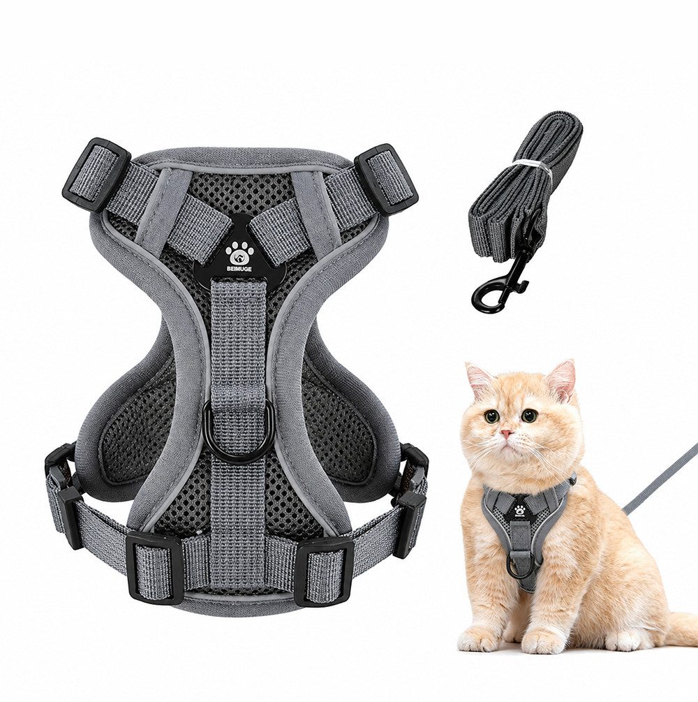 Ledander Katzen-Geschirr Verstellbares Katzengeschirr mit Leine, reflektierend und atmungsaktiv, Brustgeschirr für Katzen, Kätzchen, kleine Hunde und Welpen