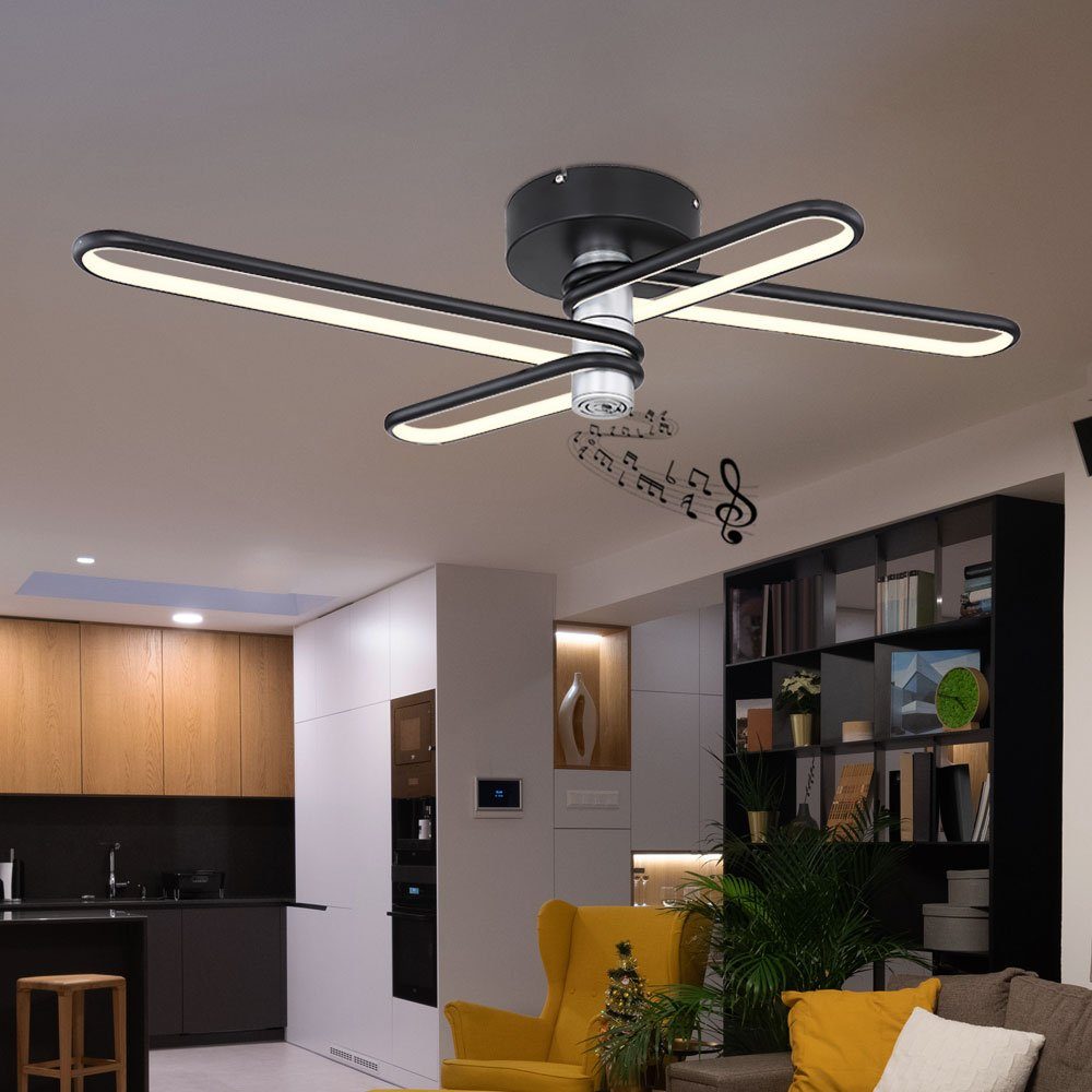 LED-Leuchtmittel Lautsprecher cm 91,5 LED L Esszimmerleuchte verbaut, Warmweiß, Deckenleuchte, Alu schwarz Deckenleuchte LED fest etc-shop