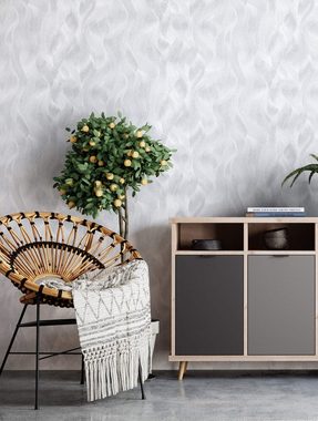 Newroom Vliestapete, Silber Tapete Glamour Wellen - Mustertapete Grau Modern Struktur Muster für Wohnzimmer Schlafzimmer Küche