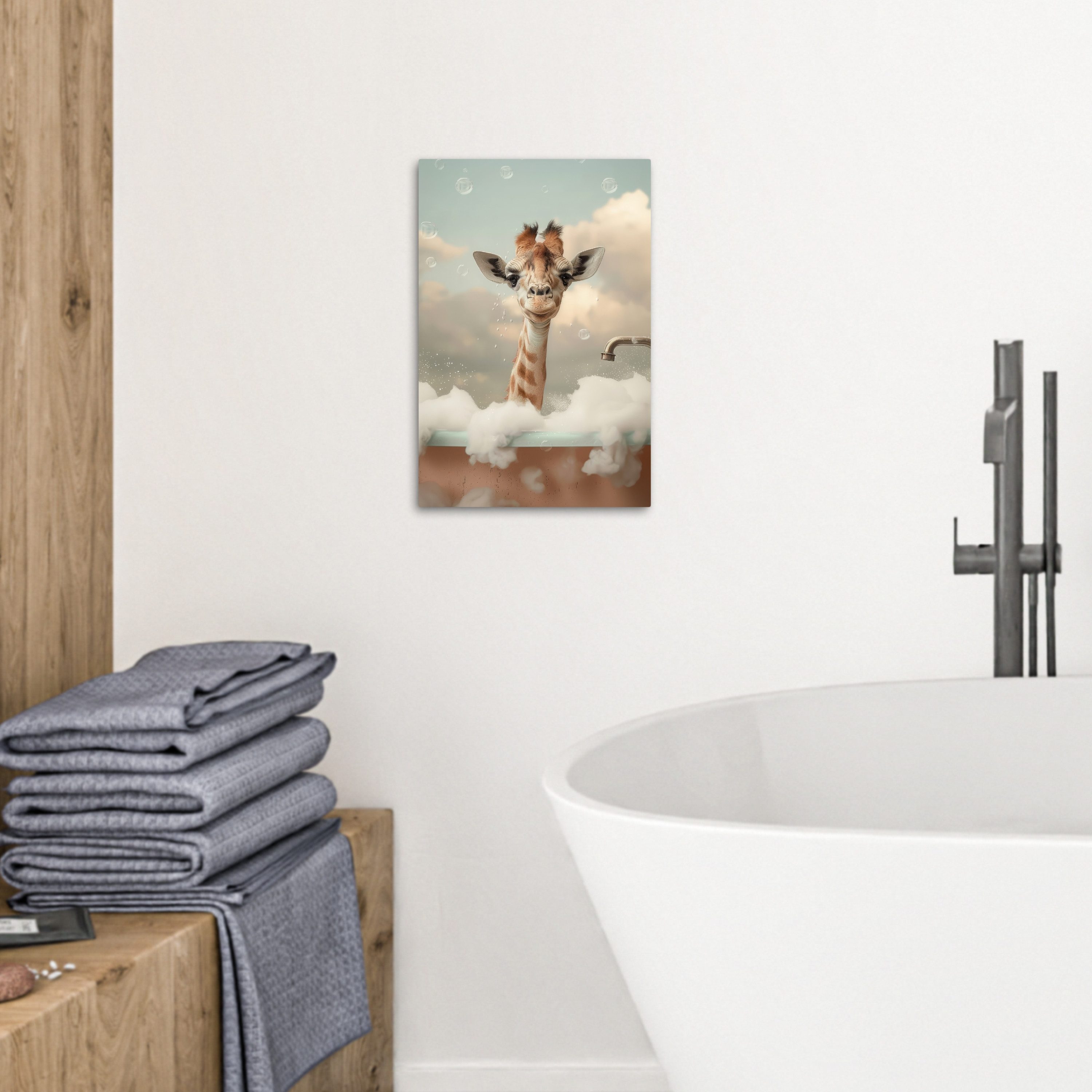 OneMillionCanvasses® Leinwandbild Giraffe - Tiere - Bad - Schaumstoff, Fotodruck (1 St), Badezimmer Deko, Bilder WC, Toilette Wanddeko 20x30 cm – Bild 3 von 5