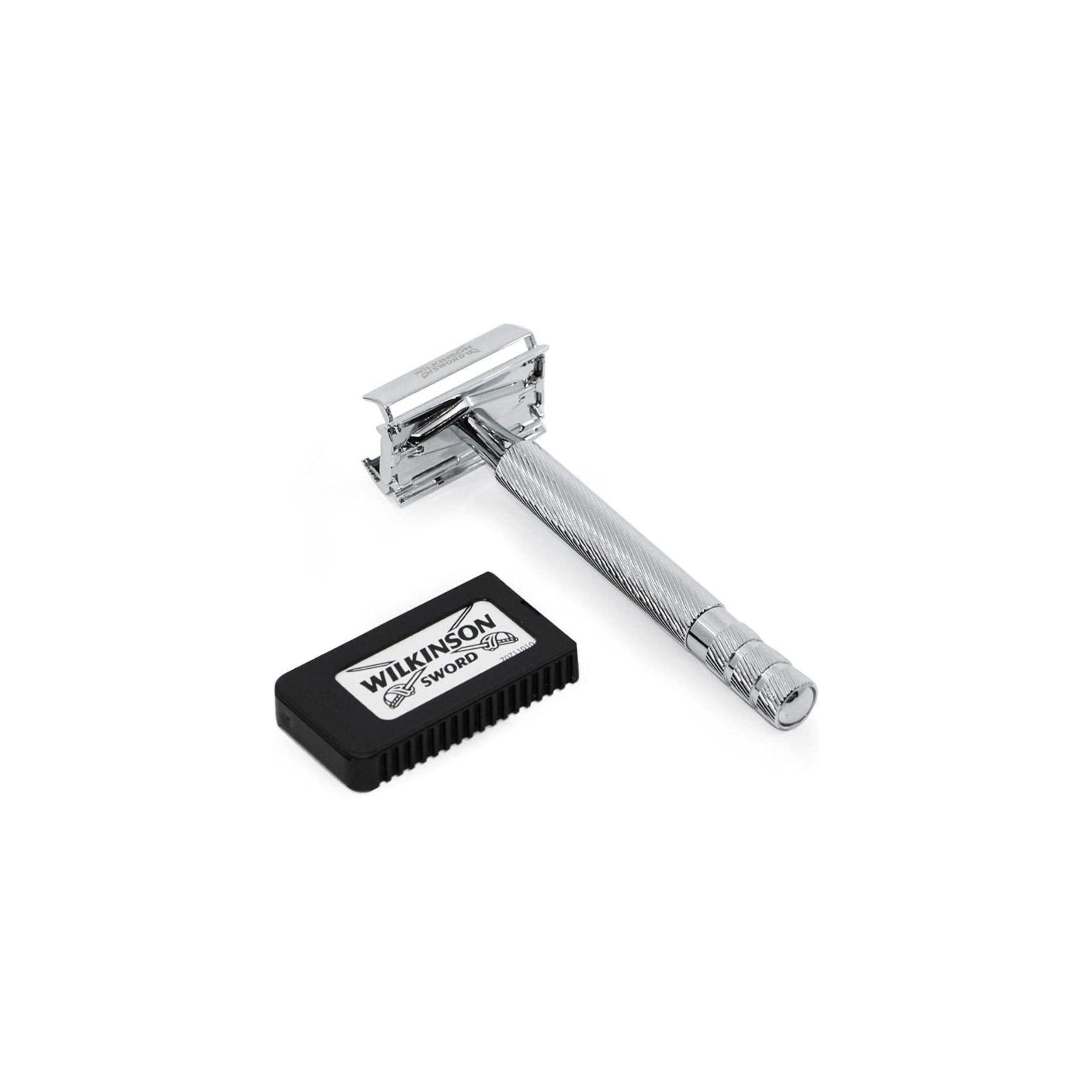 Wilkinson Rasierhobel Classic Vintage hochwertiger Rasierhobel, inkl. 5 Doppelklingen aus Vollmetall, 1-tlg., - Für eine besonders exakte und schonende Rasur, Silber, 1 Stück (1er Pack)