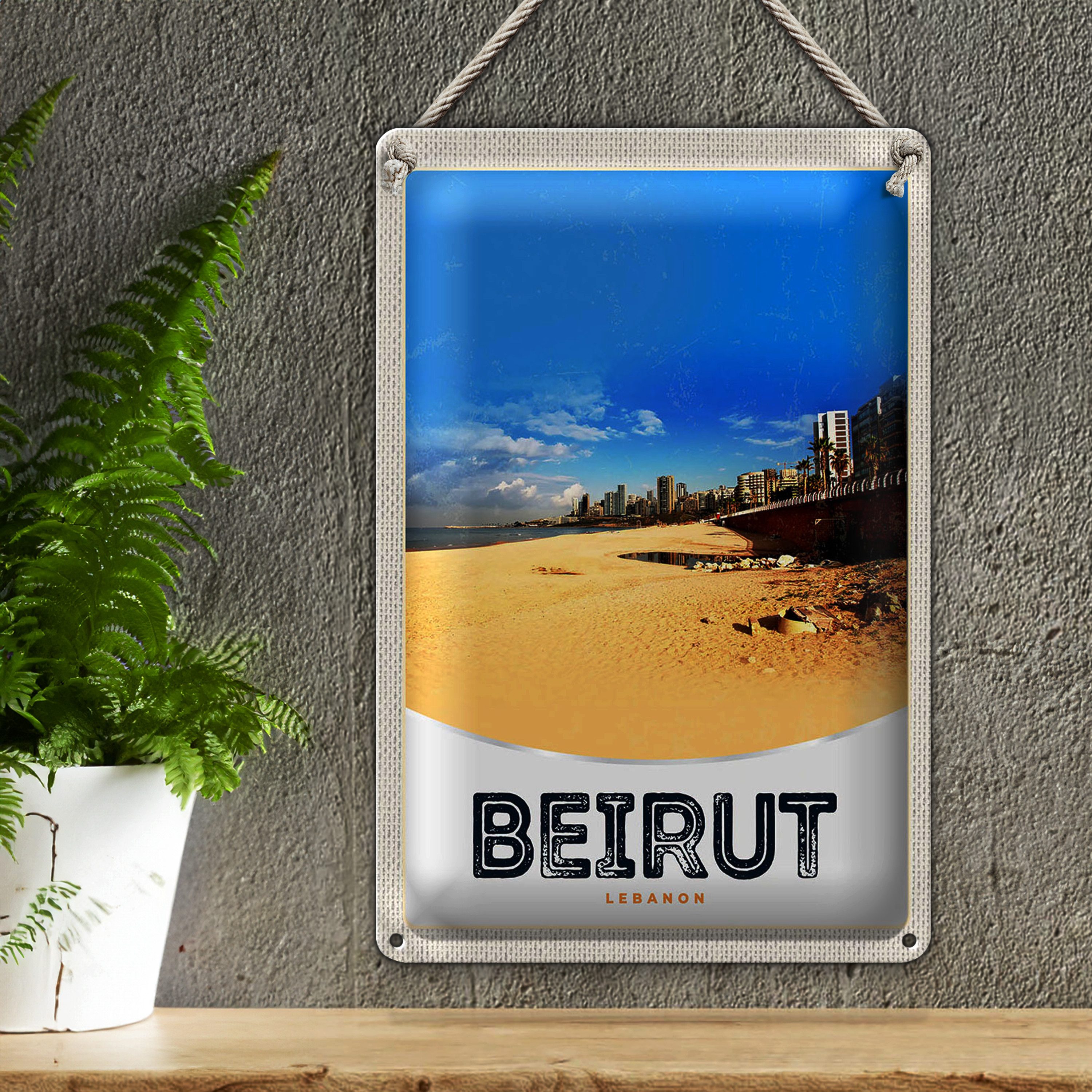 Roomando Metallschild Blechschild Reise 20x30cm Beirut Libanon arabisch Strand