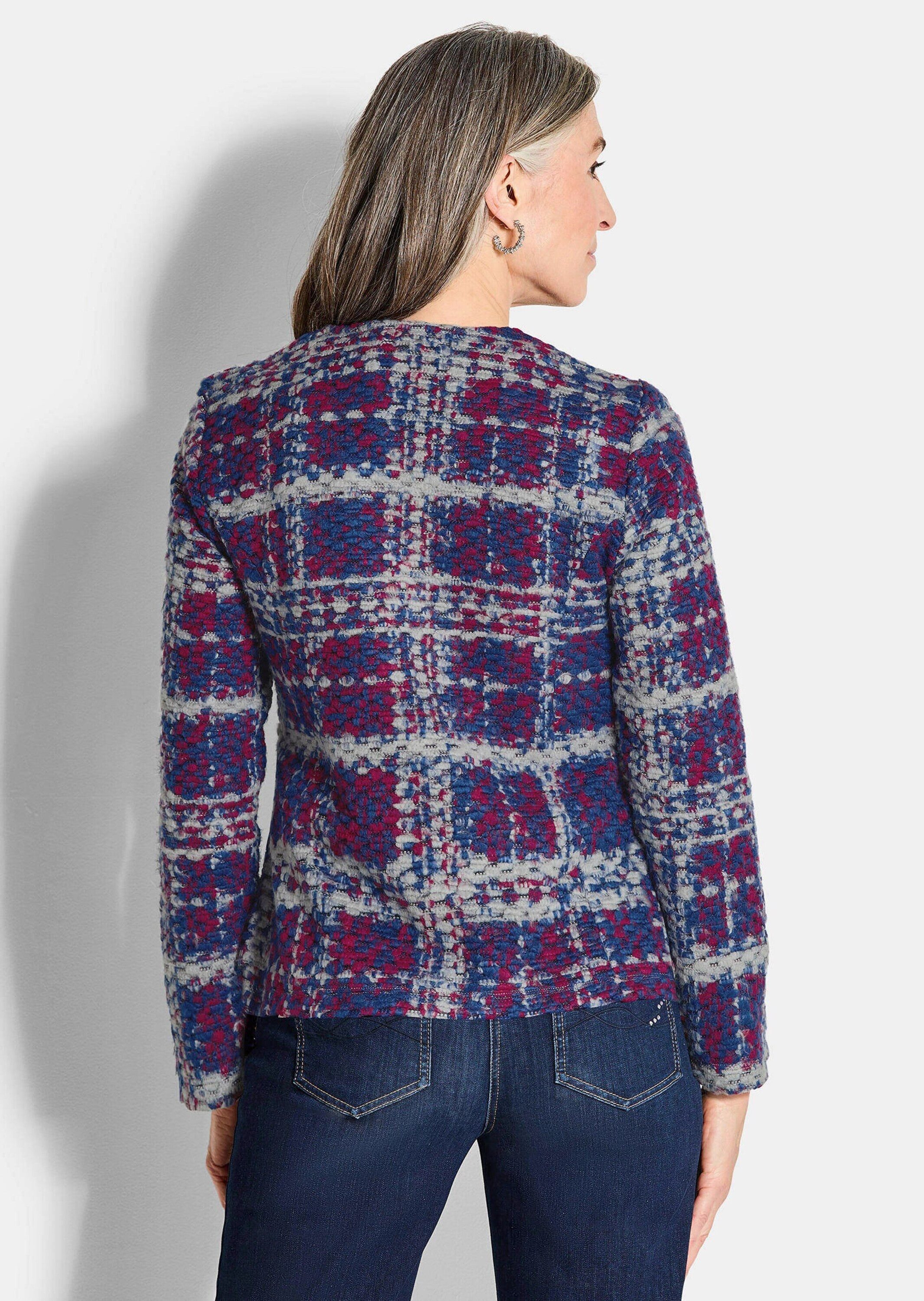 GOLDNER Outdoorjacke Elegante Jersey-Jacke mit Karomuster Stilvolle Strickjacke mit 3D-Optik, Rundhalsausschnitt und Langarm