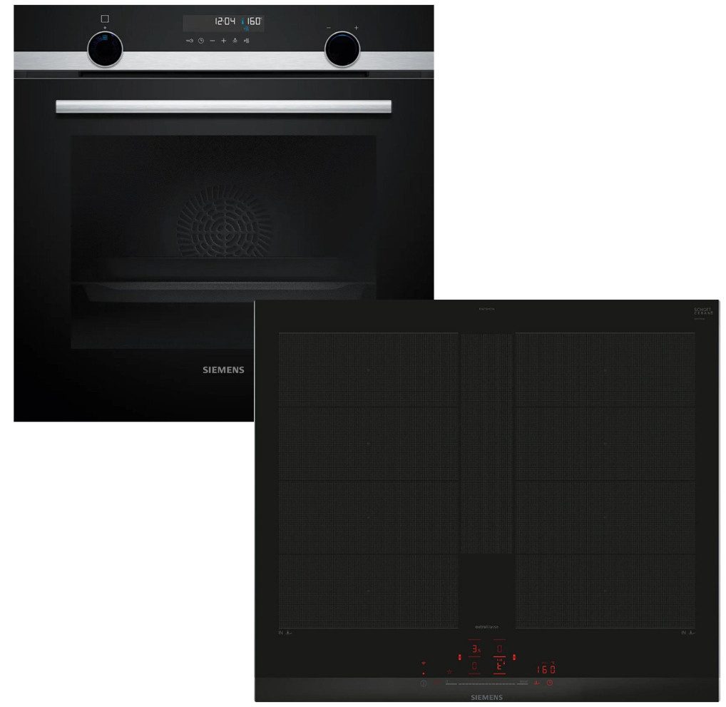 SIEMENS Backofen-Set Backofen Pyrolyse 3DHeißluft Pizzastufe +Induktionskochfeld PowerBoost, mit 1-fach Teilauszug, Pyrolyse-Selbstreinigung