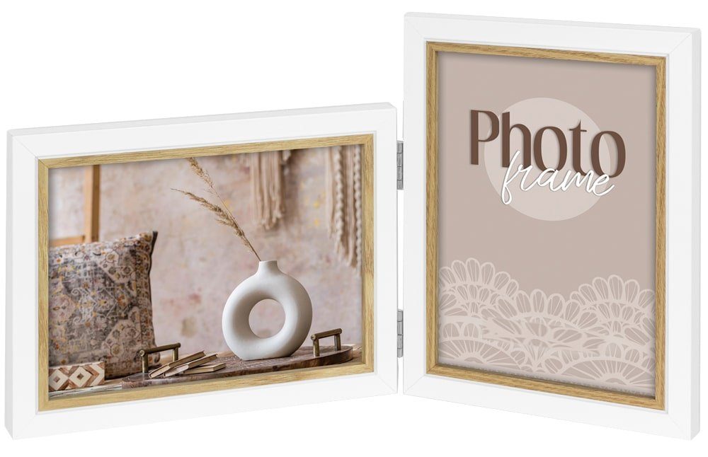 matches21 HOME & HOBBY Bilderrahmen Holz Bilderrahmen rechteckig weiss / braun für 10x15 cm, Wand-Deko Fotorahmen im Hochformat, Querformat zum Stellen, Hängen