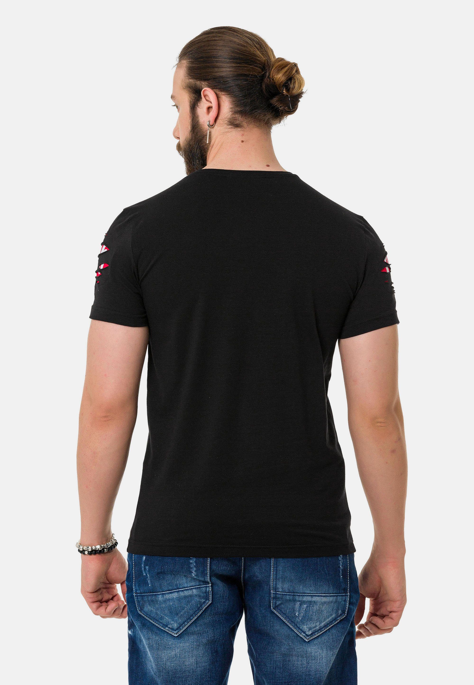 Cipo mit & T-Shirt großem schwarz Baxx Markenprint
