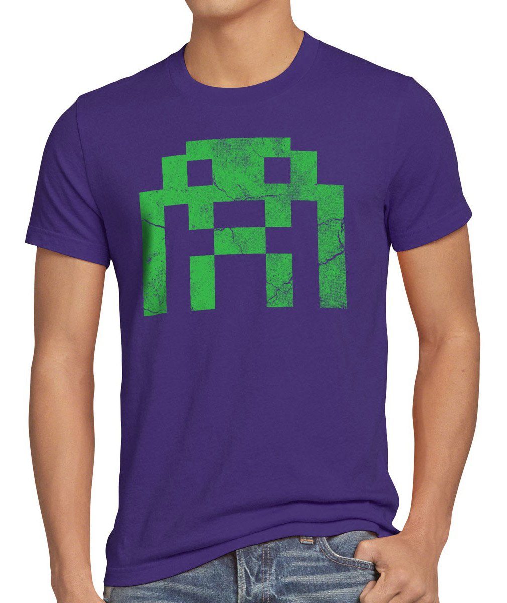 Bang Invaders Big T-Shirt astrosmash Space Print-Shirt Theory style3 Alien lila Herren Sheldon Cooper 80