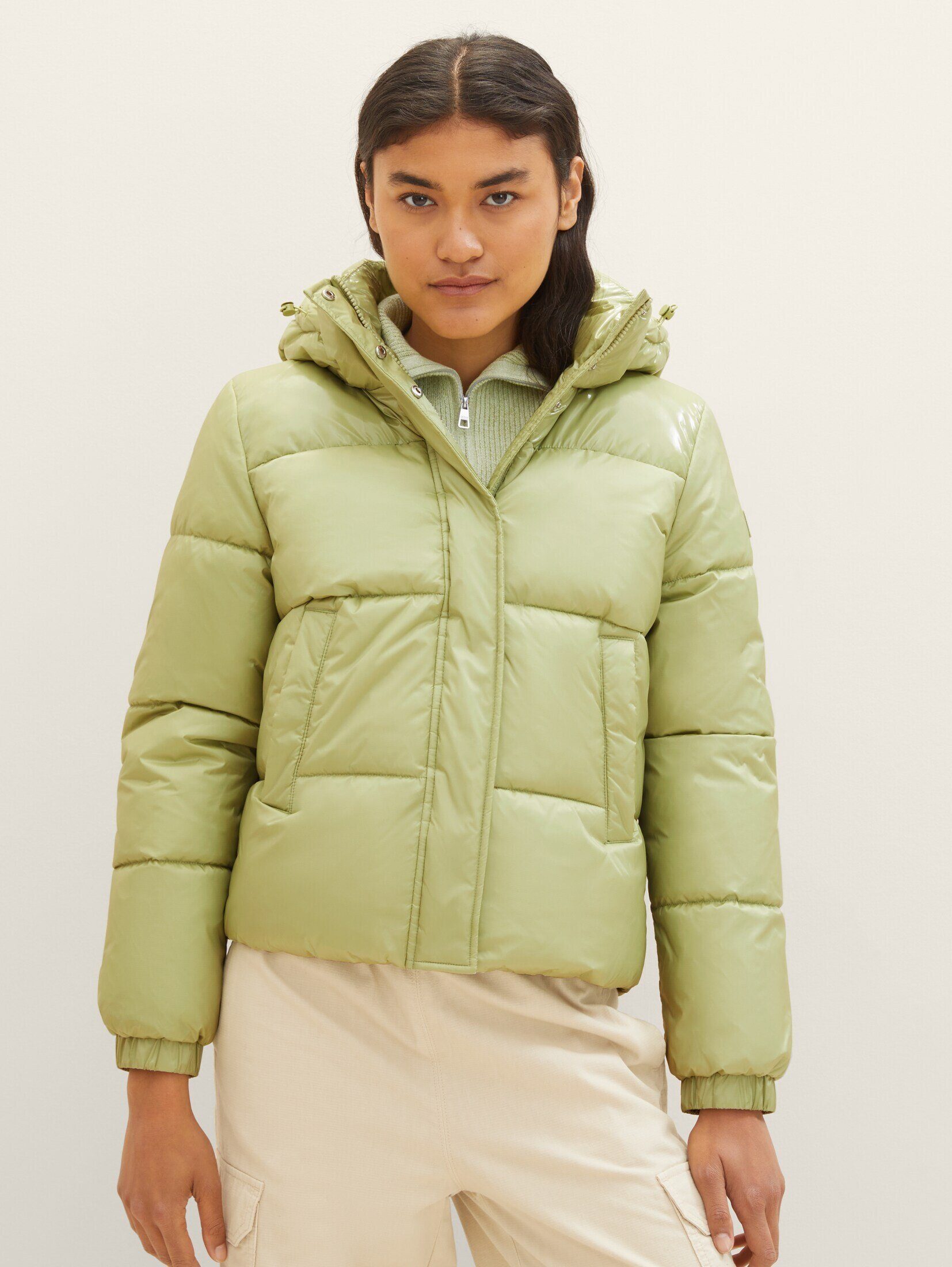 Denim Polyamiden TAILOR green Pufferjacke mit Winterjacke pear dusty recycelten TOM