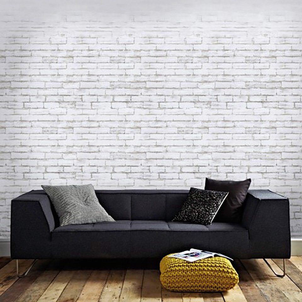 Art for the home Fototapete London, glatt, Steinoptik, Steinmauer London 280x150 cm Industriell Weiß