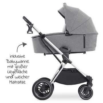 Hauck Kombi-Kinderwagen Vision X Duoset Silver - Melange Grey, (7-tlg), 2in1 Kinderwagen Buggy Set mit Babywanne, Sportsitz & Regenschutz