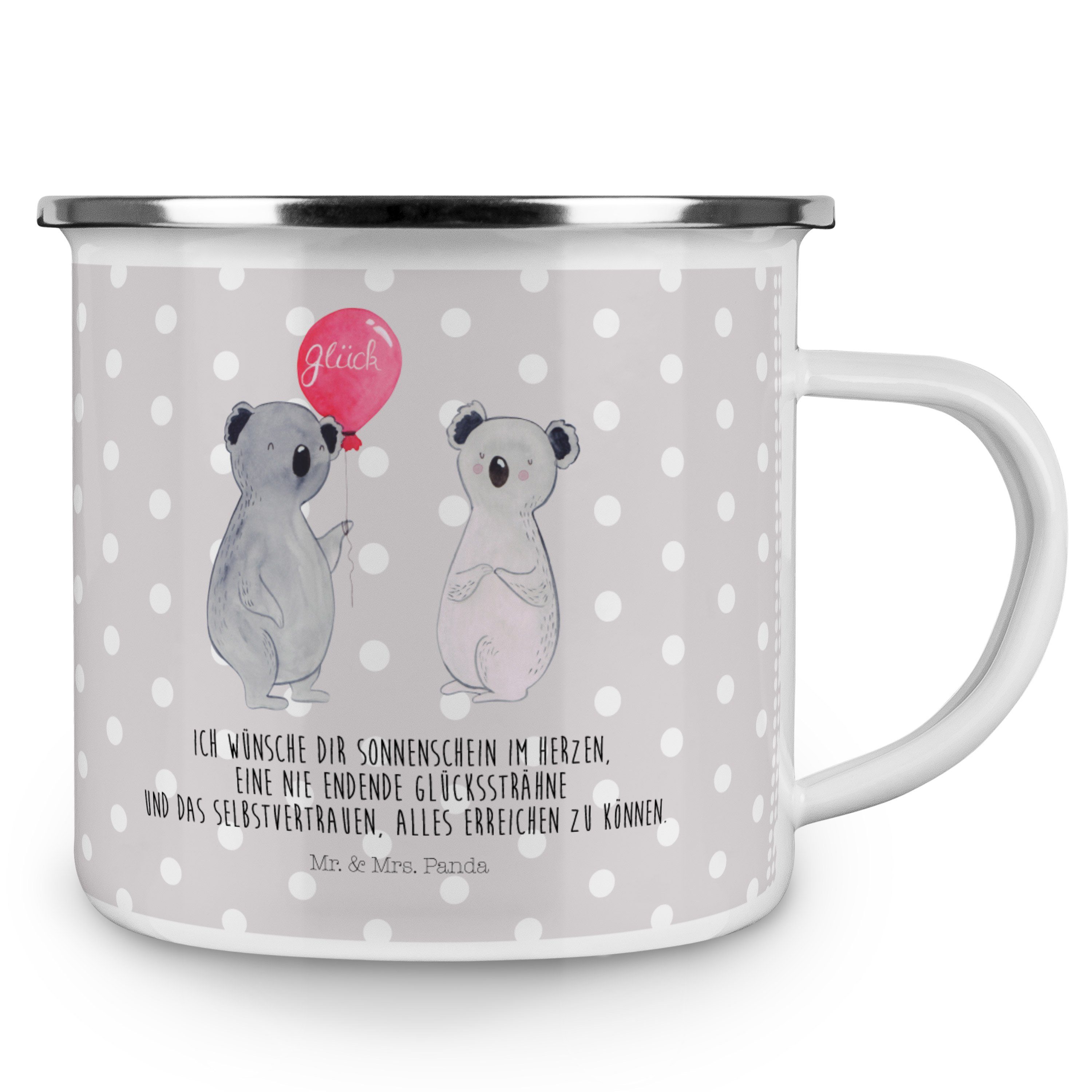 - Pastell - Becher Mrs. Emaille Grau Panda Mr. & Tasse, Geburtstag, Outdoor Luftballon Koala Geschenk,