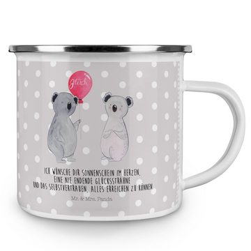 Mr. & Mrs. Panda Becher Koala Luftballon - Grau Pastell - Geschenk, Geburtstag, Outdoor Tasse, Emaille, Hochkratzfest