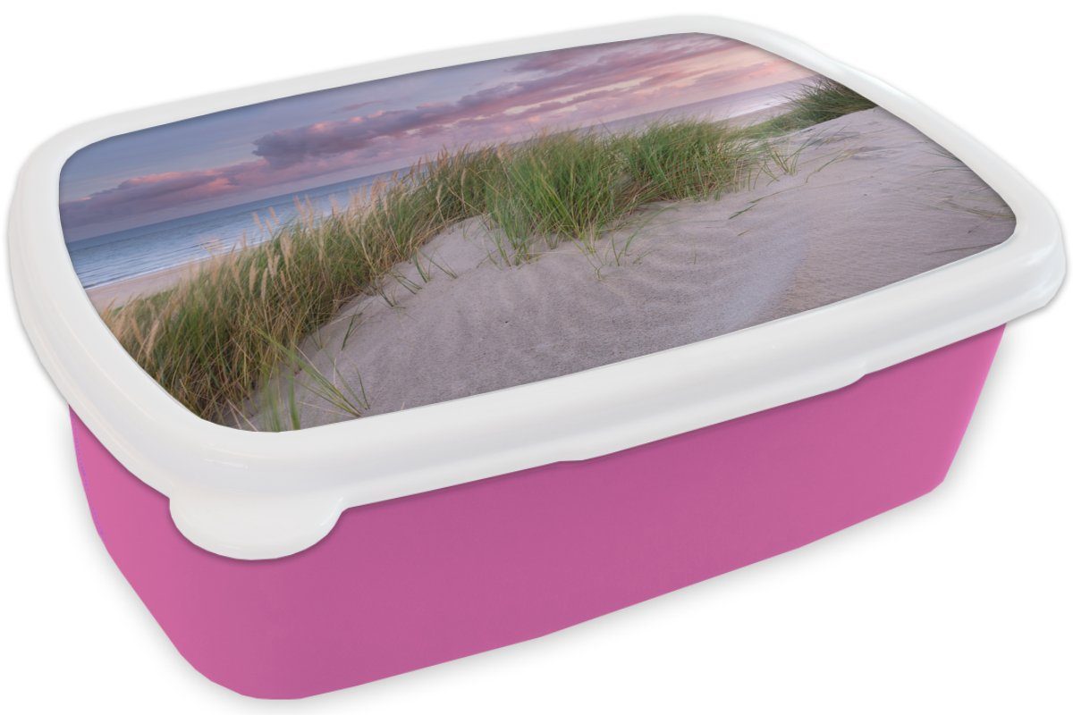 MuchoWow Lunchbox Strand rosa Himmel, Kinder, Mädchen, Snackbox, - - Düne Erwachsene, Brotdose Kunststoff, Kunststoff (2-tlg), für Brotbox