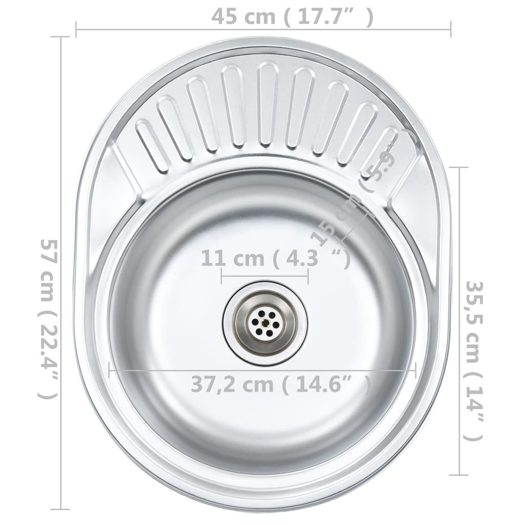 vidaXL Küchenspüle Küche Spülbecken Oval und Einbauspüle Sieb Siphon Edelstahl, cm 57/45 mit