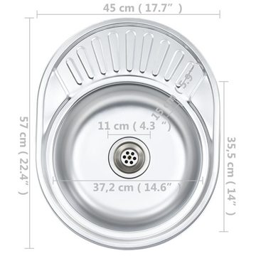 vidaXL Küchenspüle Küche Spülbecken Einbauspüle mit Sieb und Siphon Oval Edelstahl, 57/45 cm