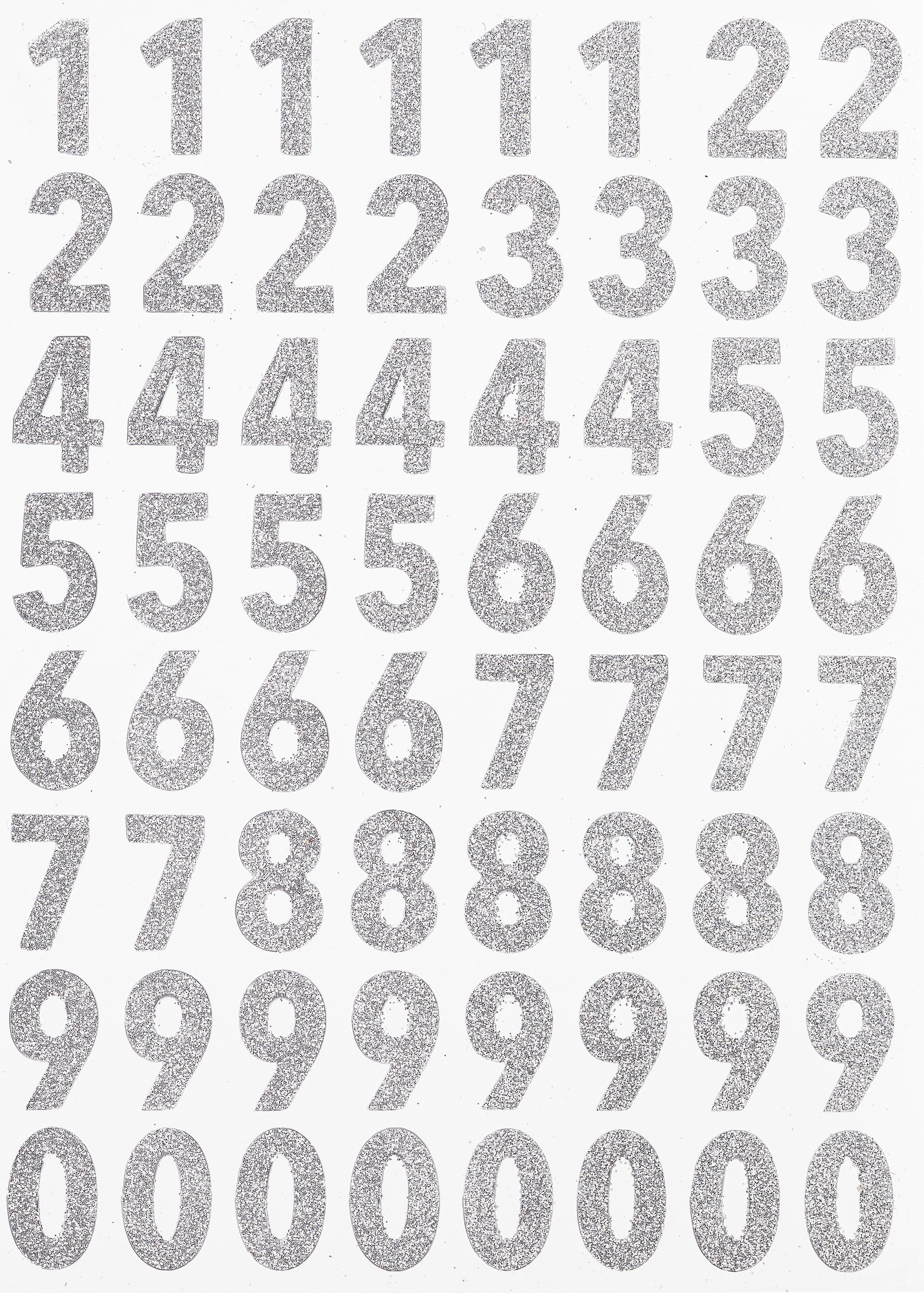 HobbyFun Sticker Zahlen, (64-tlg), Glitzer 64 Stück 1 cm x 1,5 cm