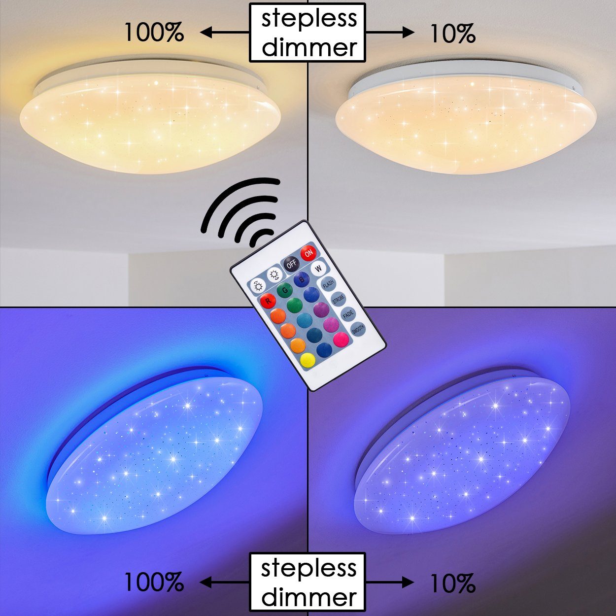 Deckenlampe Glitzer-Effekt, Badezimmerlampe, 3000 Lumen, mit runde hofstein Sternenhimmeloptik, RGB Deckenleuchte Kelvin, 900 Farbwechsler, IP44 »Lazio«