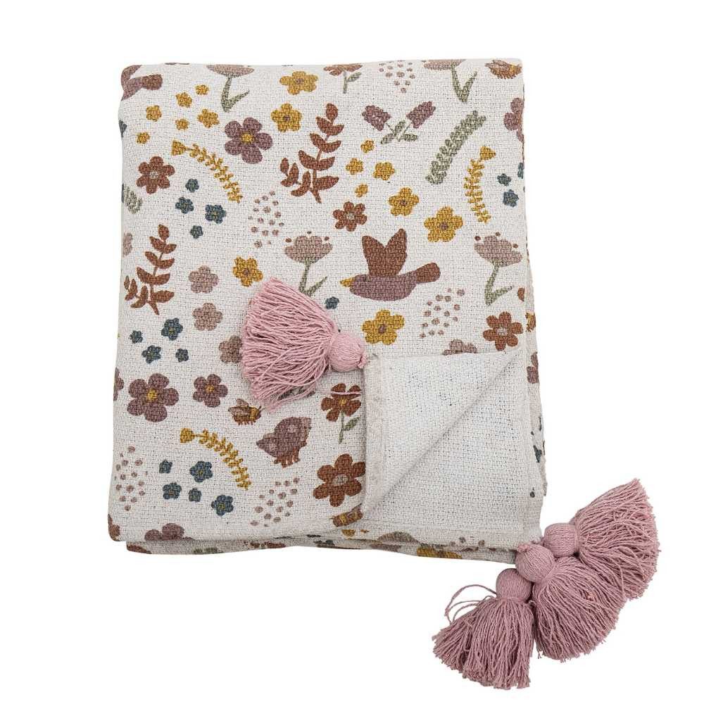 Wolldecke Bloomingville Decke KRISTINE Natur mit Rosa Quasten 160x130 cm, B günstig online kaufen