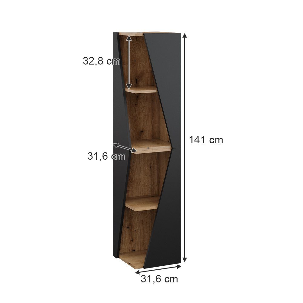 Vicco Hochschrank Benno, Anthrazit/Eiche, 31.6 x 70.5 cm mit 3 Ablagen (1-St)