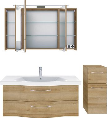 Saphir Badmöbel-Set 6005 Sprint 3-teilig, Keramik-Waschtisch mit LED-Spiegelschrank, (4-St), Unterschrank, inkl. Türdämpfer, 4 Türen, 3 Schubladen, Bad-Set