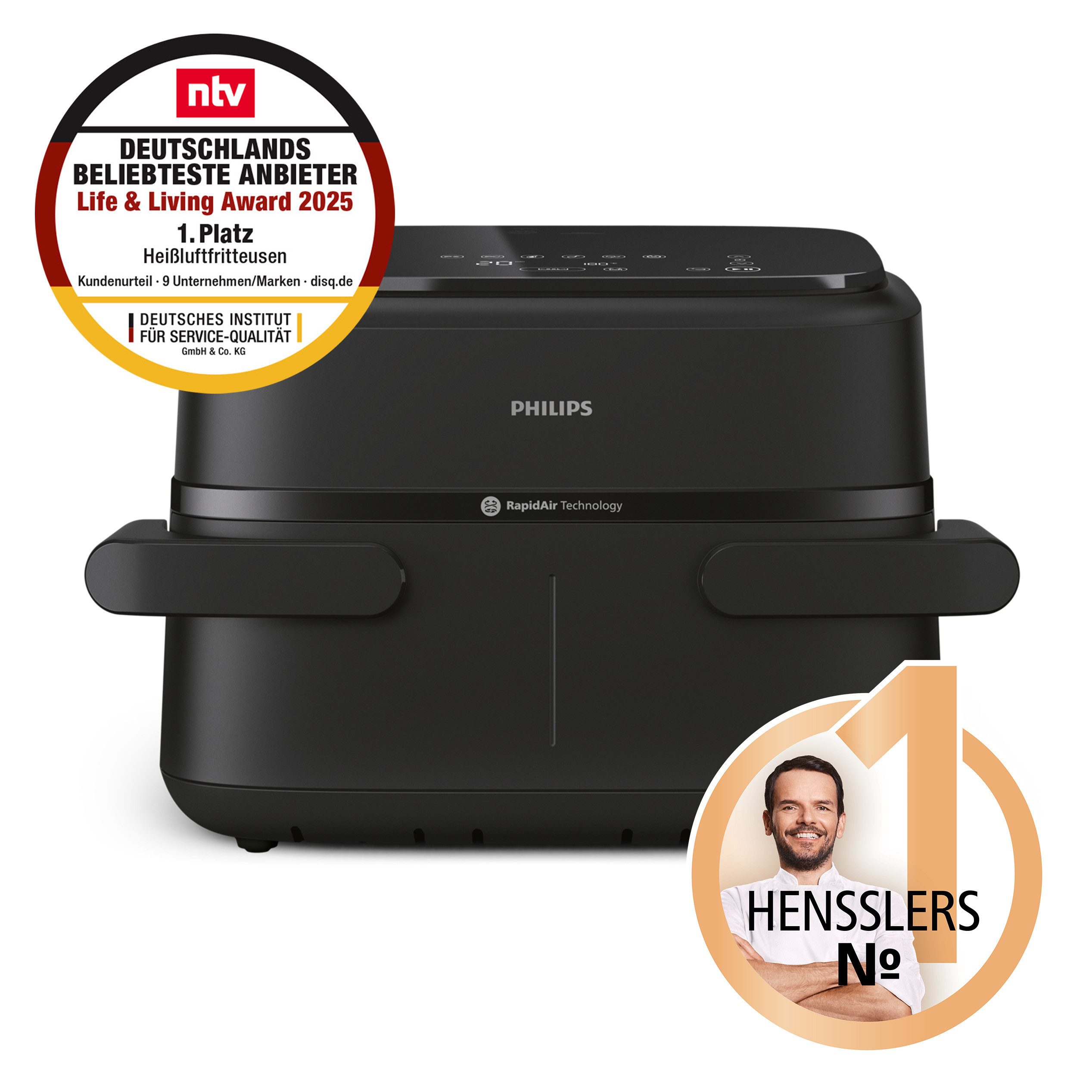 Philips Heißluftfritteuse Airfryer 1000 Flexible Basket NA150/00, zwei Körbe mit 7.1L, 2450 W, RapidAir Technologie und 10 Kochfunktionen; Schwarz