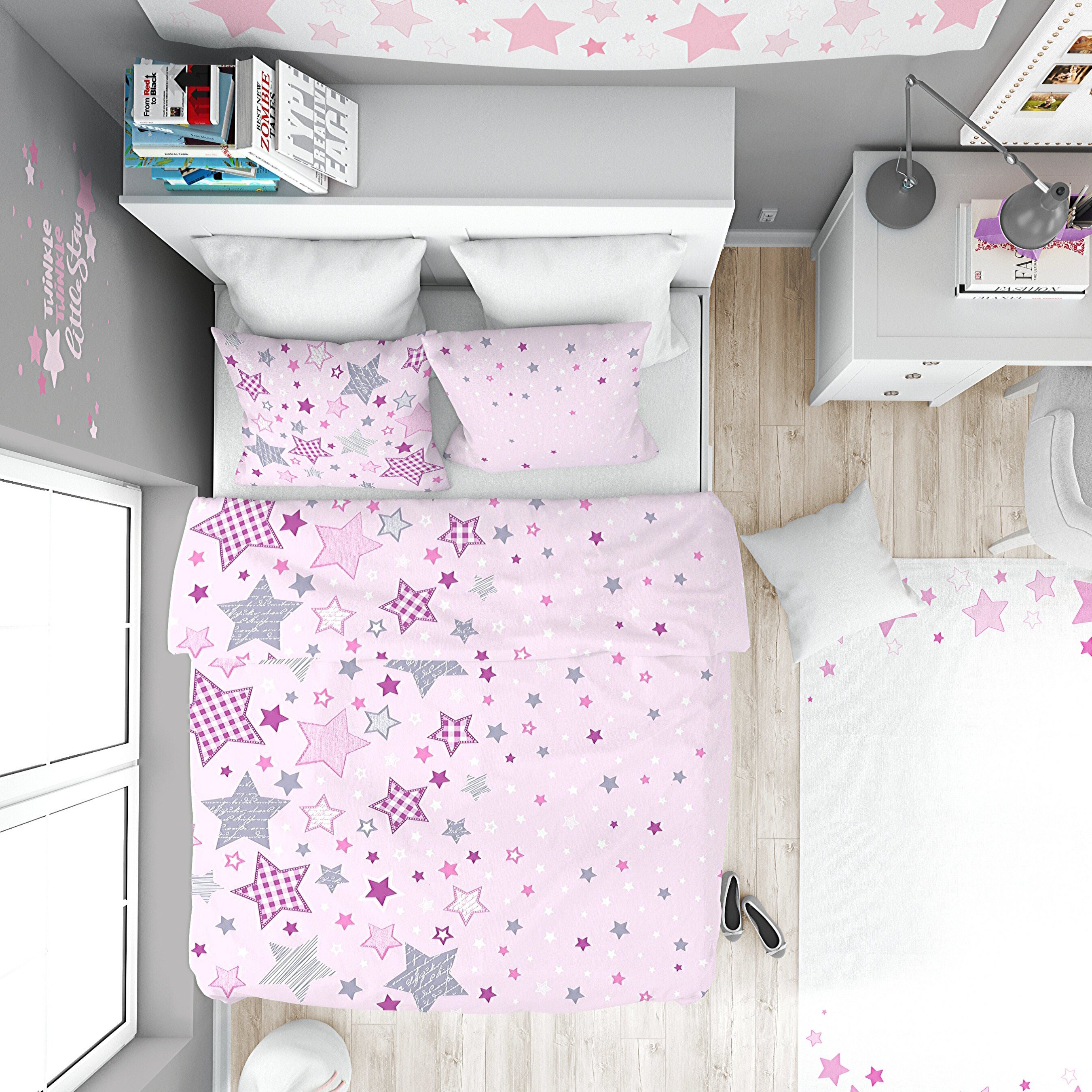 MTOnlinehandel Bettwäsche Sterne 135x200 + 80x80 cm, 100 % Baumwolle, Biber günstig online kaufen