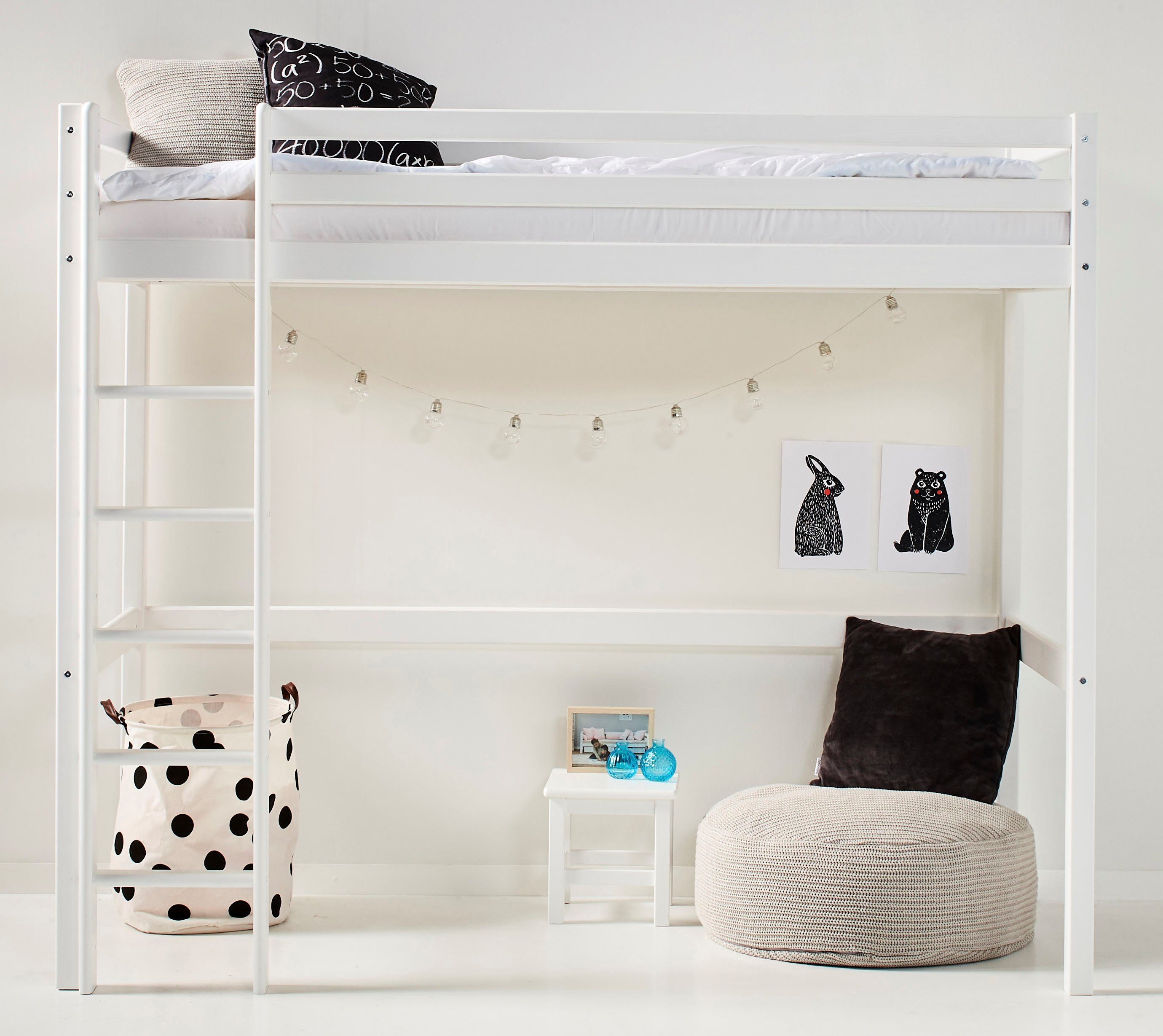 Hoppekids Hochbett ECO Dream 90x200 Massiv, umbaubar zum Einzelbett