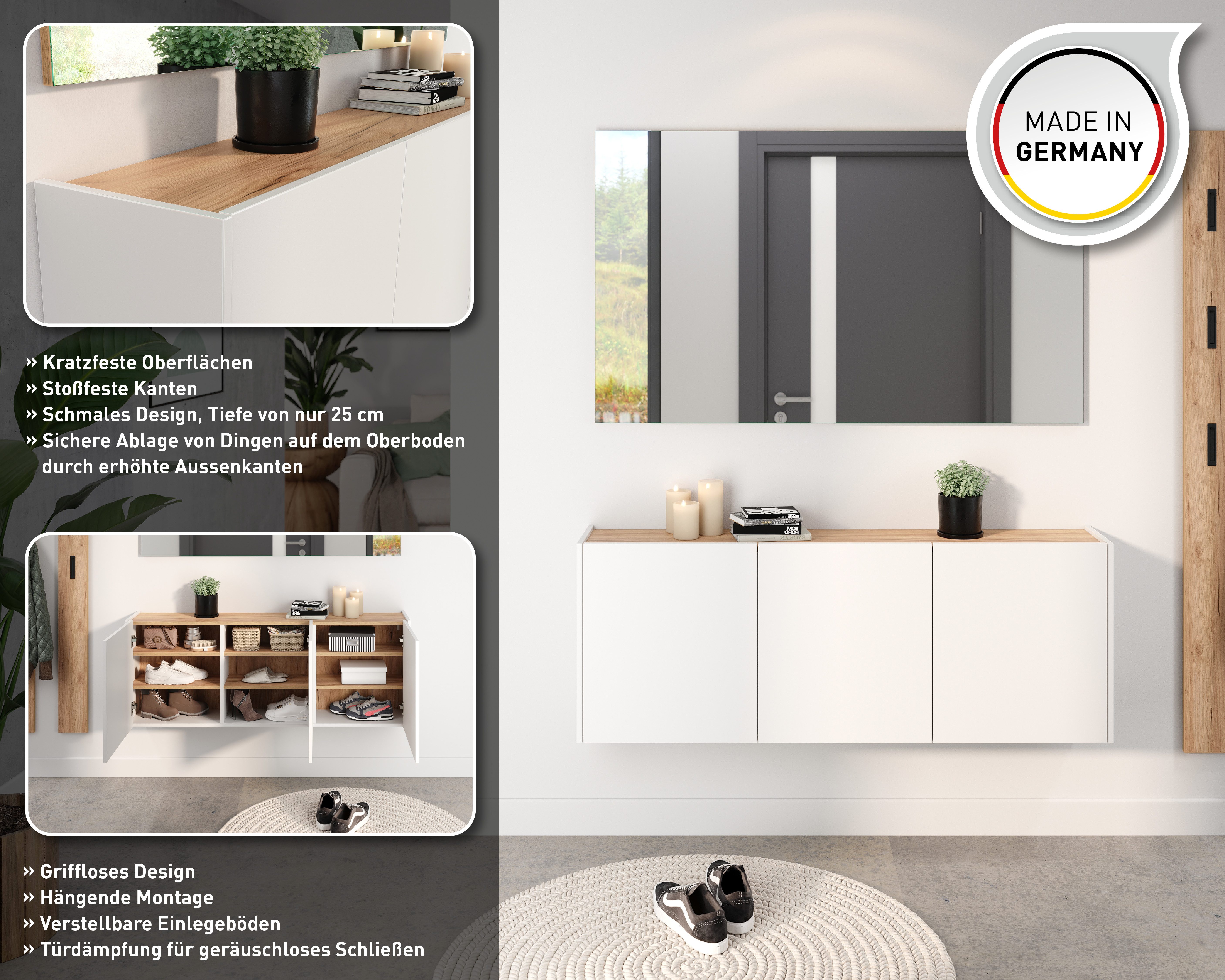 GERMANIA Schuhschrank GW-Libbiano, ideal für schmale Flure, Breite 138 cm, in 3 verschiedenen Höhen