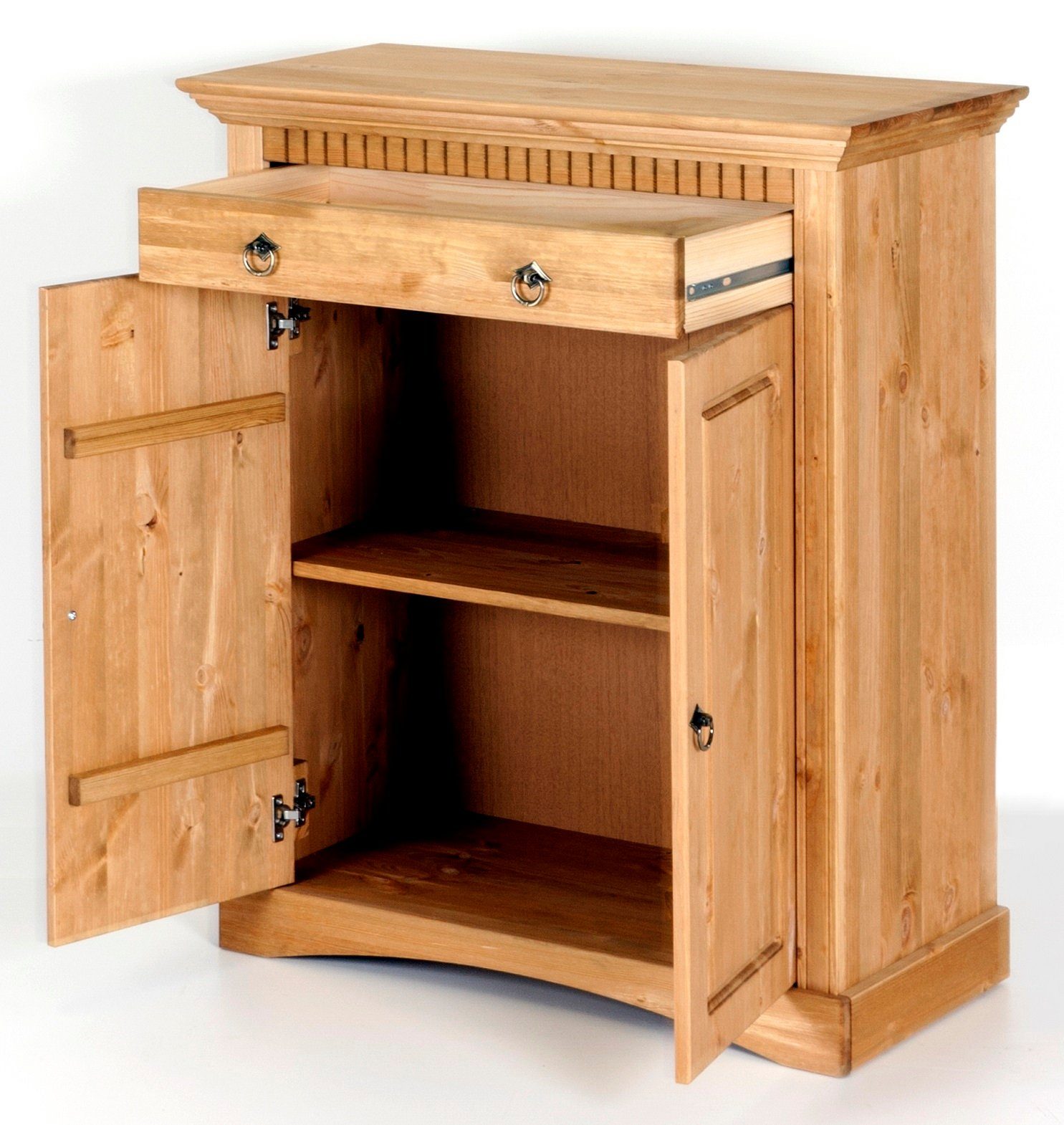 Clever-Moebel Kommode 2 trg Kommode aus Kiefernholz Schrank Sideboard, Breiet: 84cm, Tiefe: 39cm, Höhe: 97cm