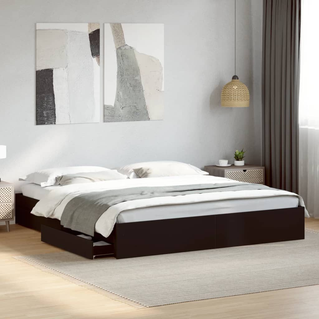 vidaXL Bett, Bettgestell mit Schubladen Schwarz 180x200 cm Holzwerkstoff günstig online kaufen