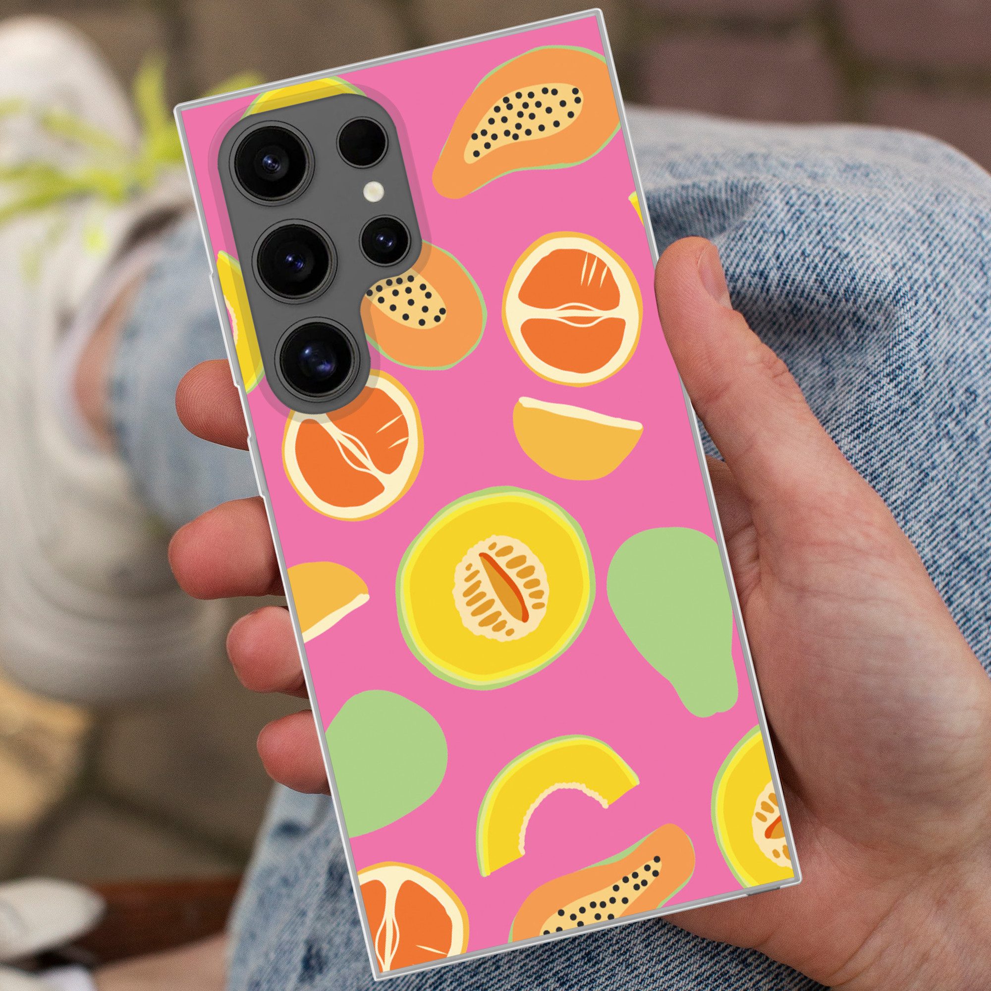 MuchoWow Handyhülle für Samsung Galaxy S24 Ultra Obst - Muster - Rosa, Phone Case, Silikon, Schutzhülle Dünn