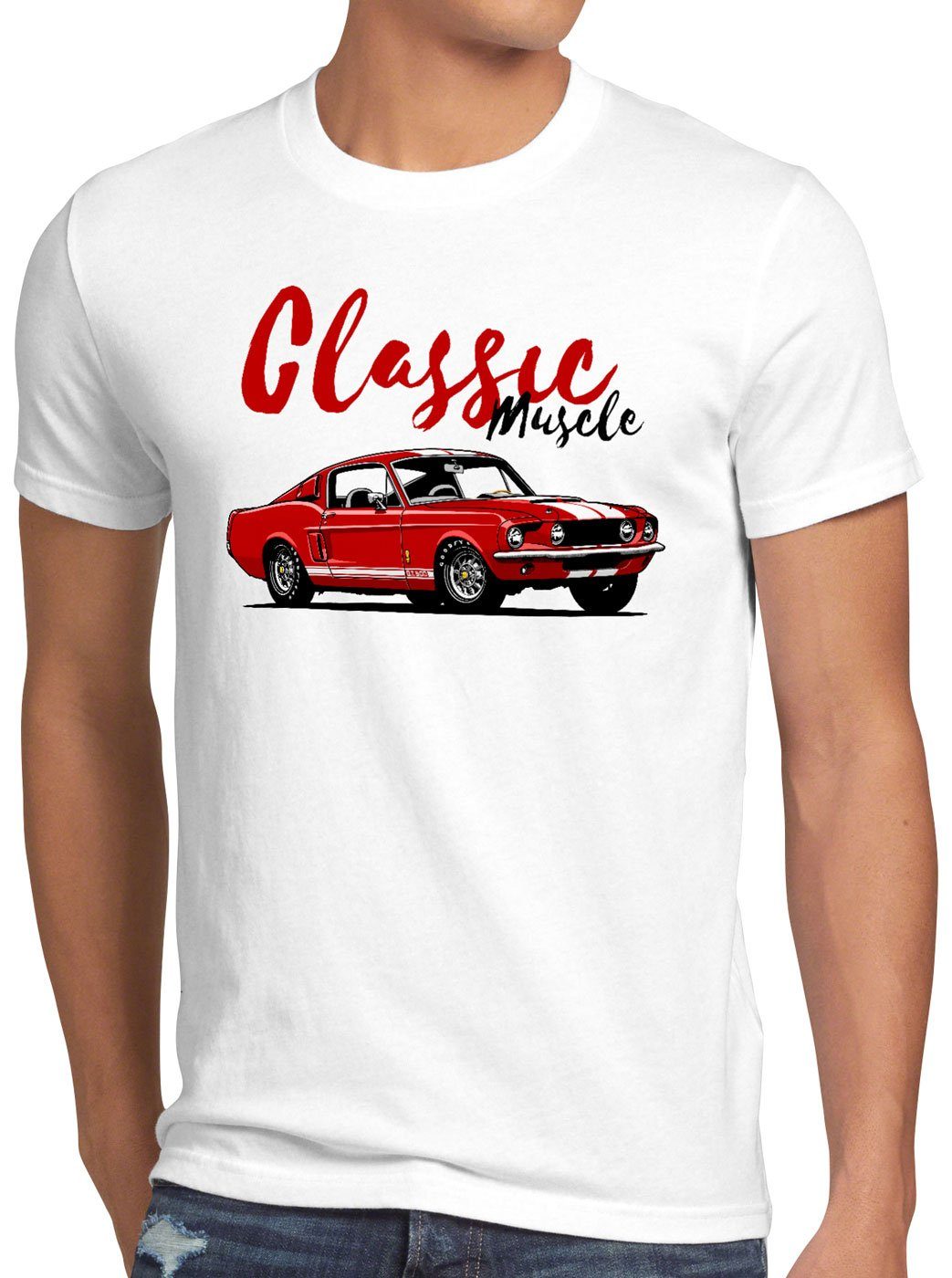 mustang T-Shirt Herren usa Print-Shirt style3 Car Muscle Classic weiß eleanor v8 gt500